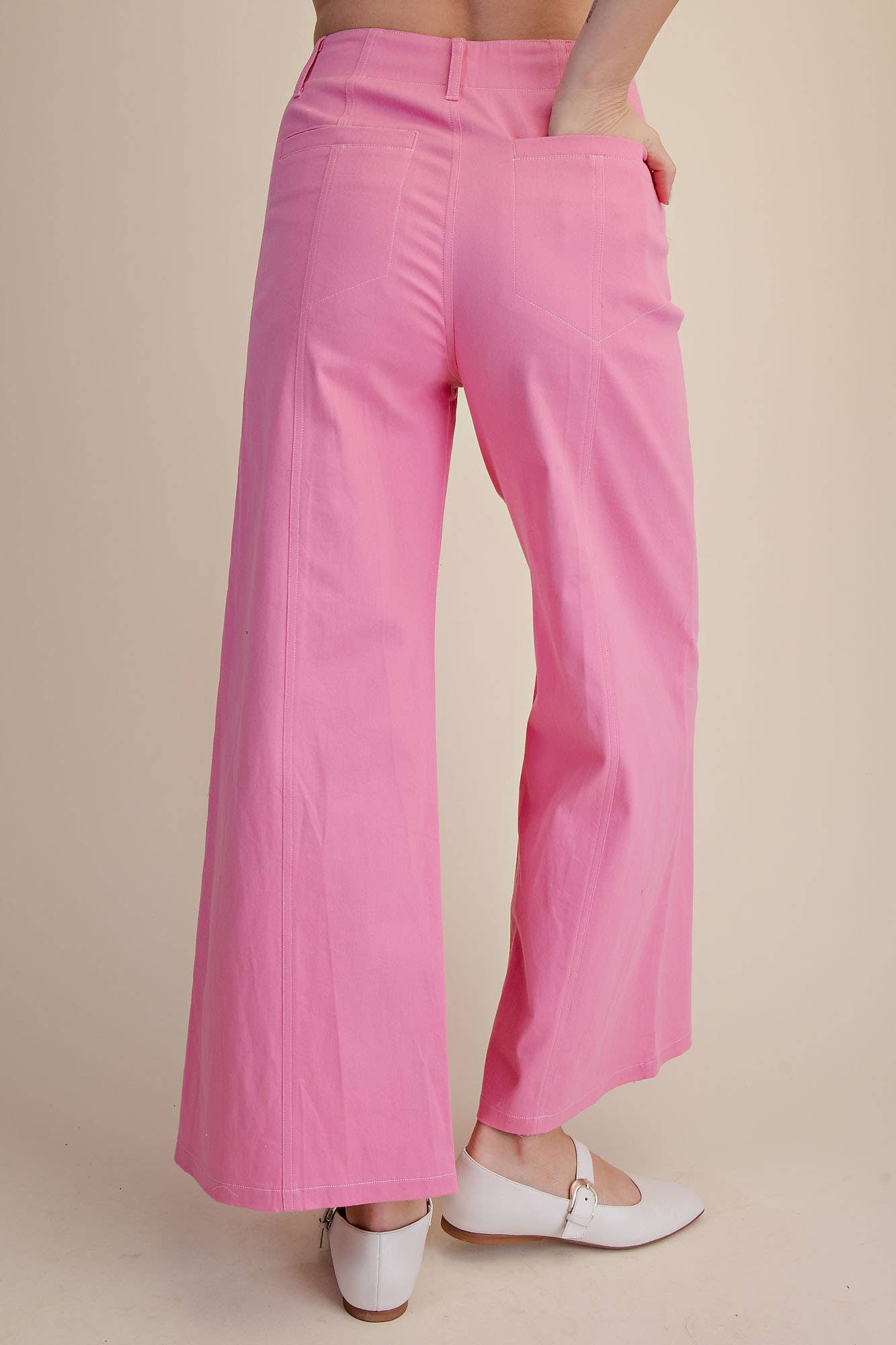Pink High Rise Stitch Seamed Crop Pants