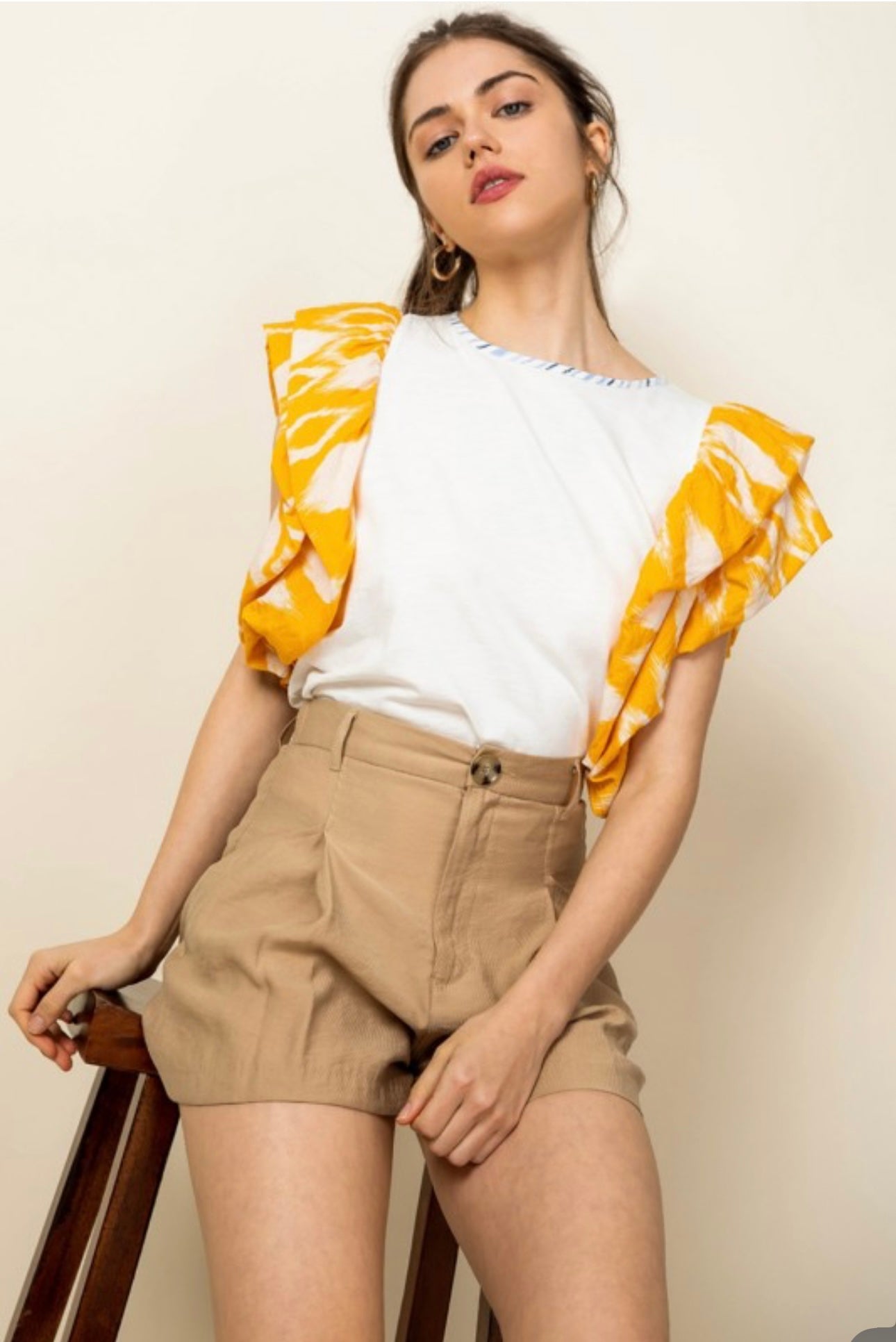Mustard Print Puff Sleeve Top