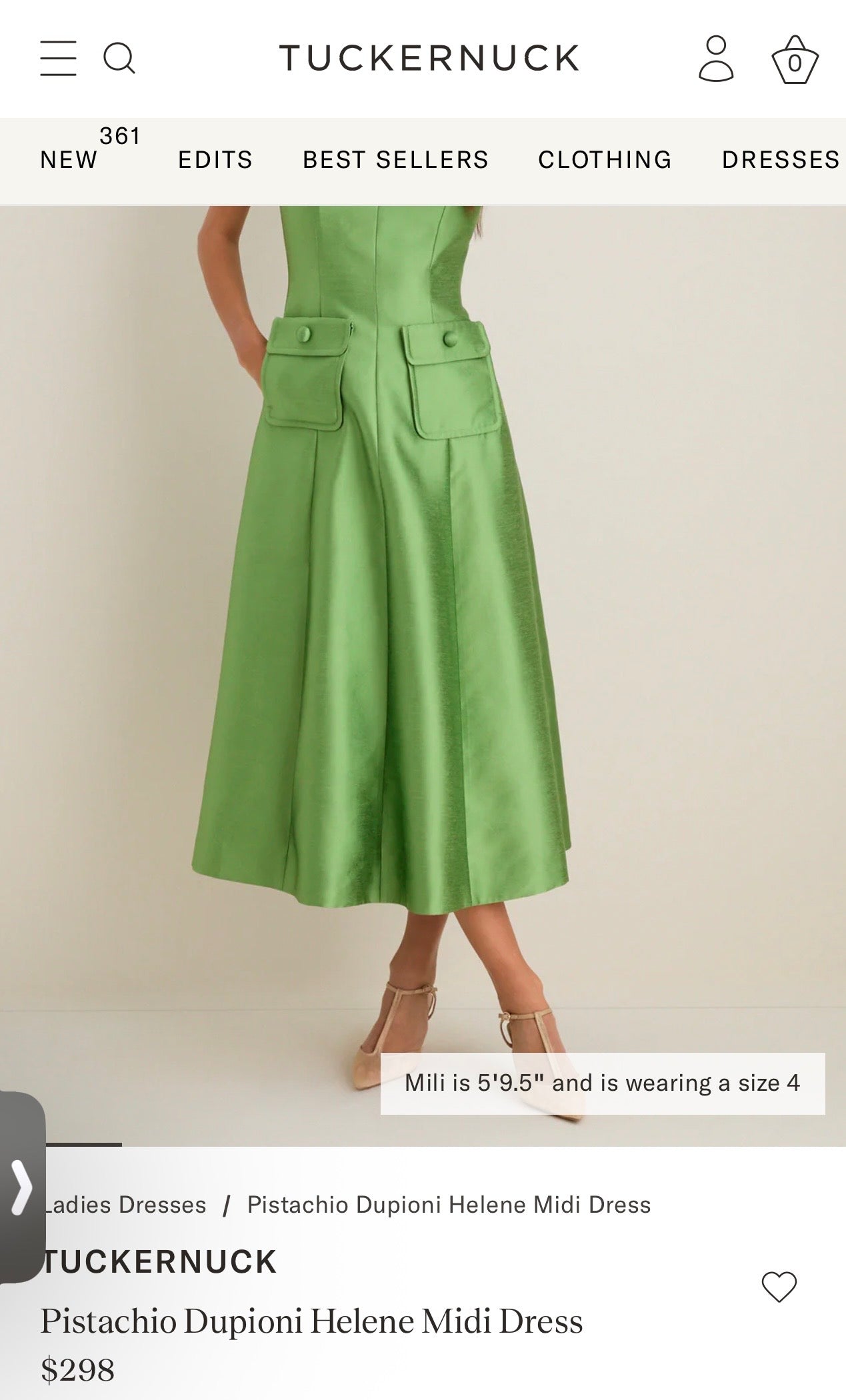 TUCKERNUCK Green Pistachio Dupioni Helene Midi Dress Size-Medium