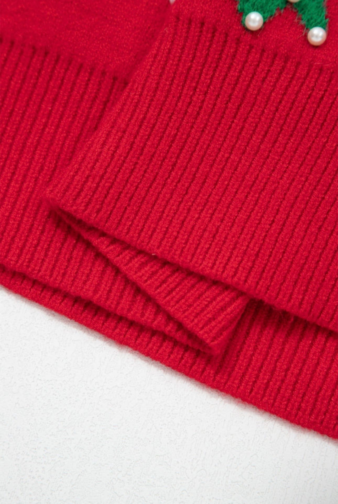 Red Bow Pearl Embellished Christmas Sweater