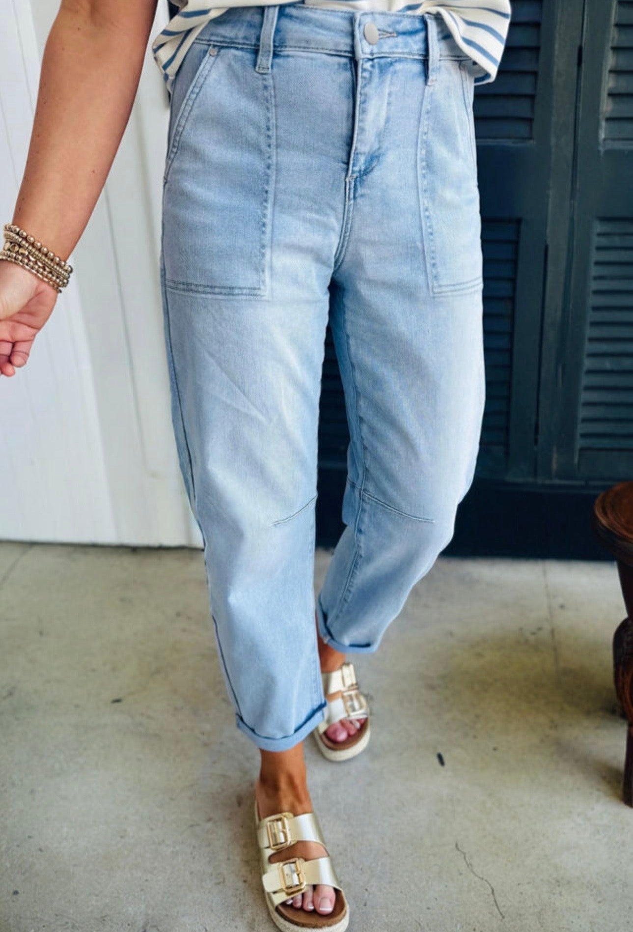 Light Blue Denim High Rise Barrel Jeans