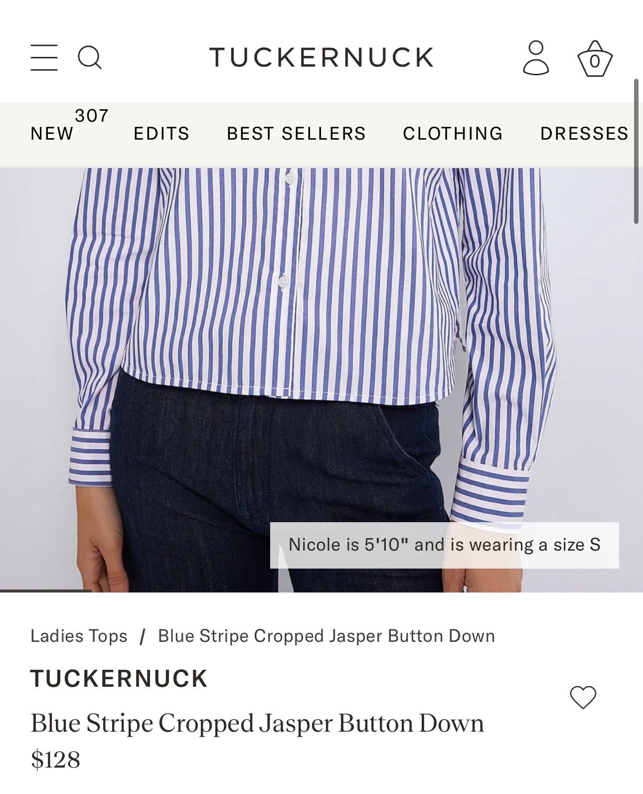 TUCKERNUCK Blue Stripe Cropped Jasper Button Down-Size Small