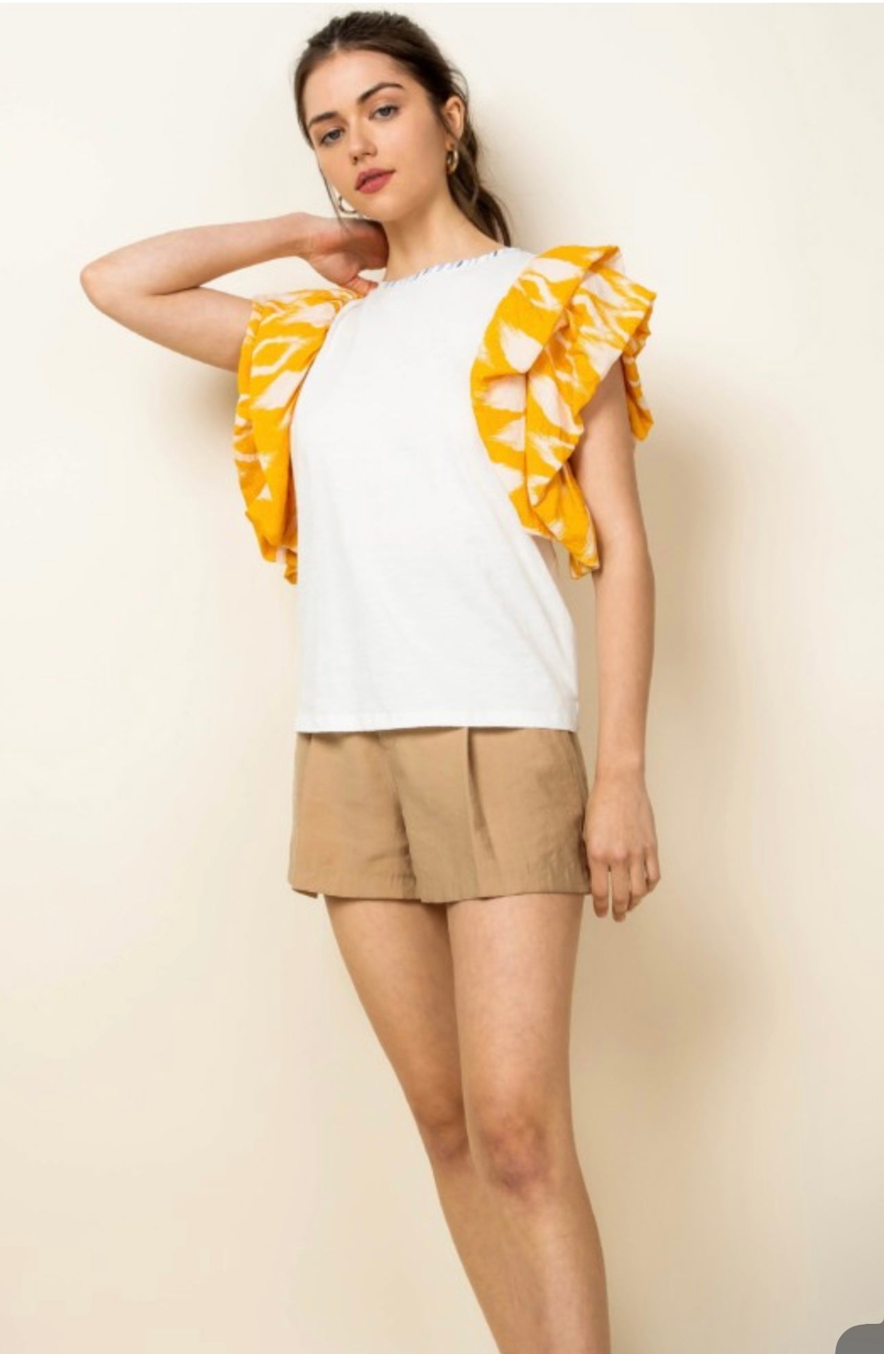 Mustard Print Puff Sleeve Top