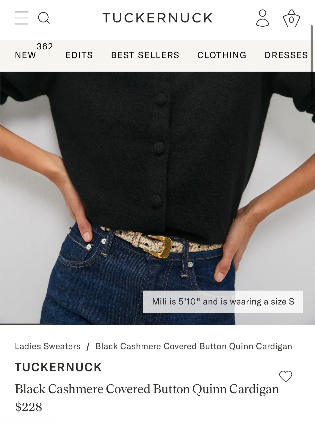 TUCKERNUCK Black Cashmere Covered Button Quinn Cardigan-Size M