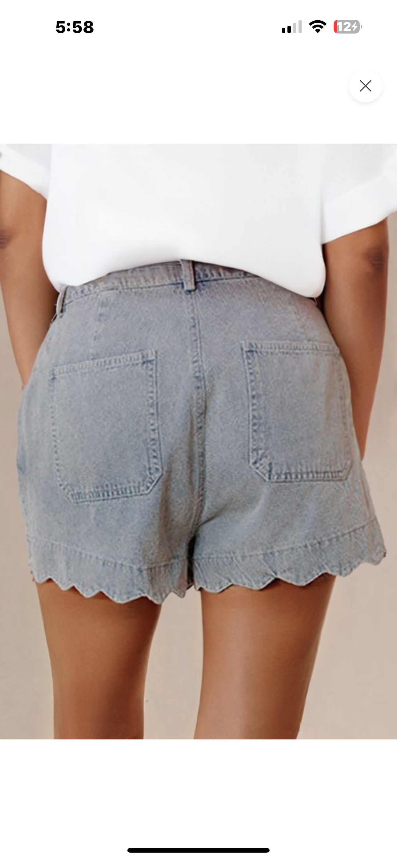 Scalloped Hem High Waist Denim Shorts