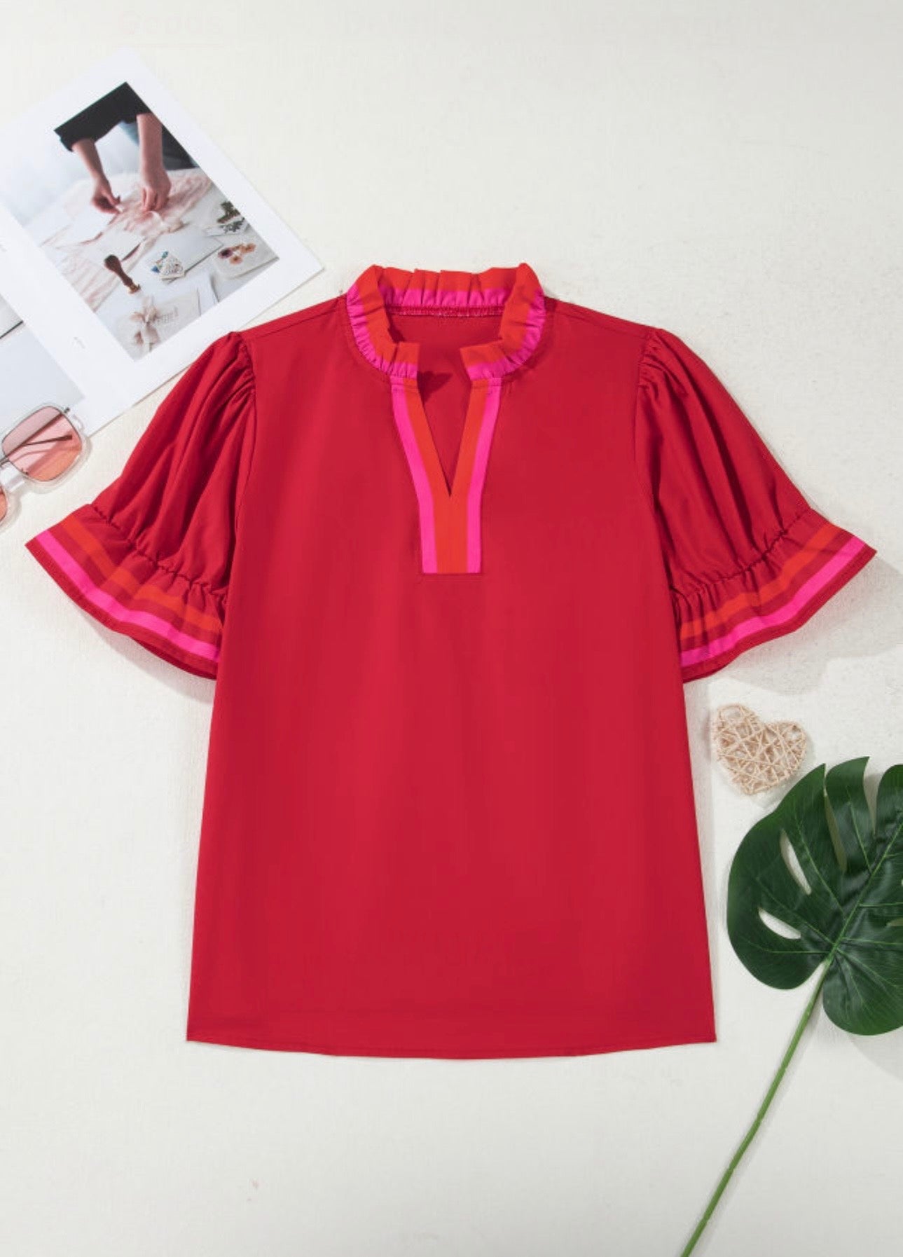 Red Pink Trim Top