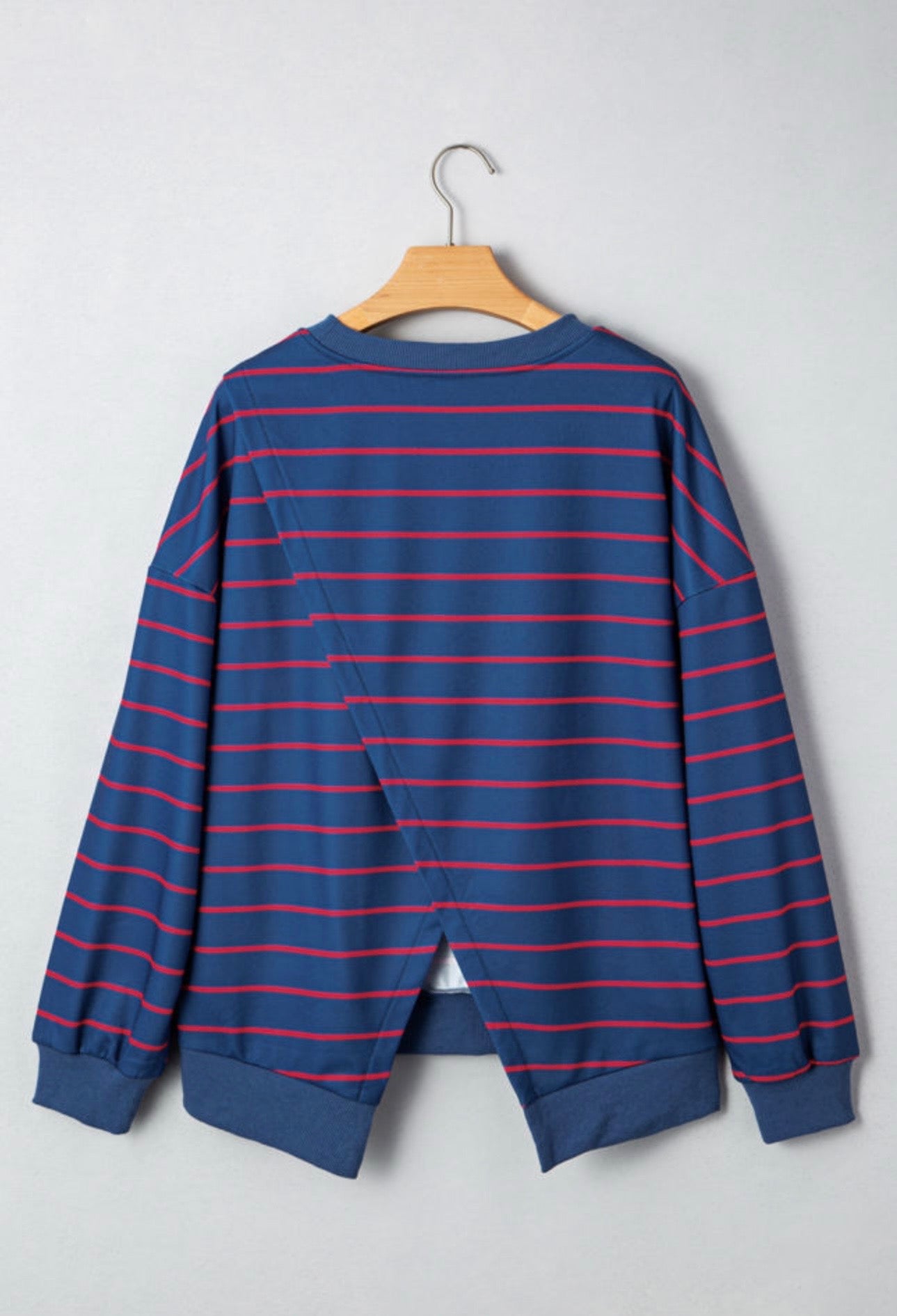 Striped Split Back Drop Shoulder Oversized Sweatshirt