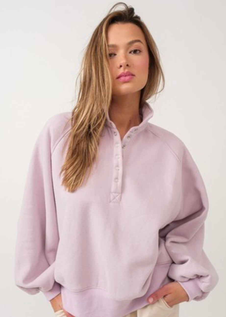 Soft, Cozy Snap V Neck Pullover Sweatshirt