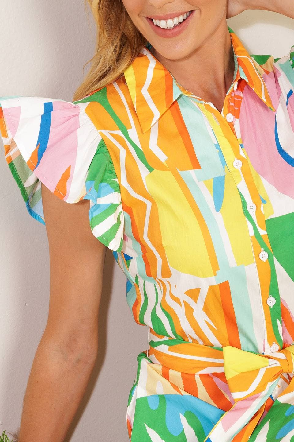 Tropical Flutter Sleeve Midi Dress