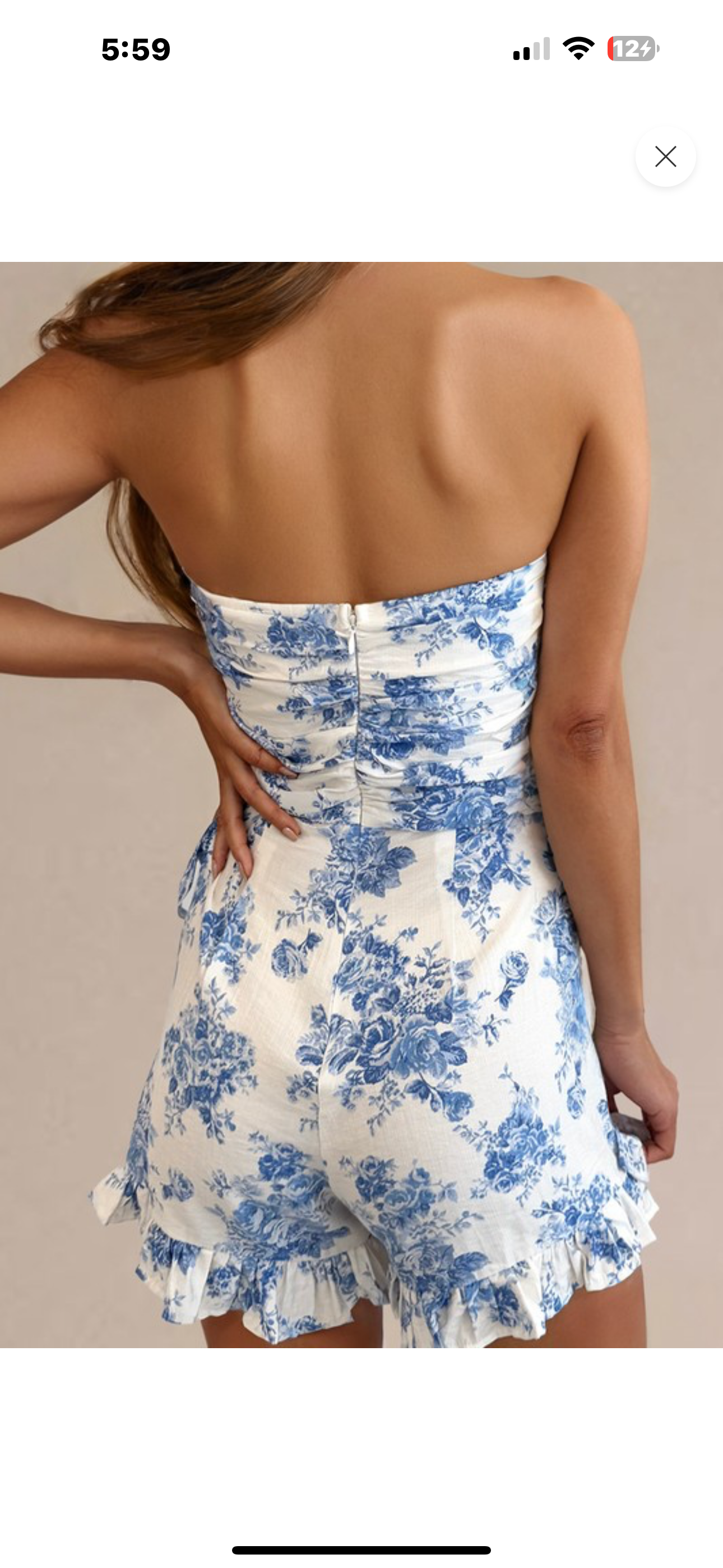 Blue and White Strapless Romper