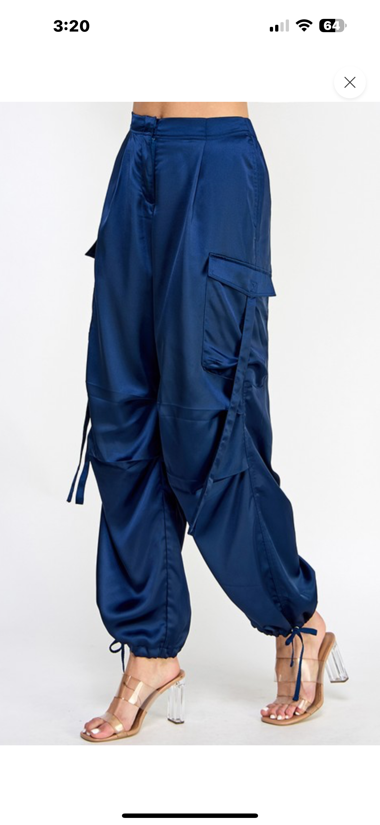 Satin Cargo Pants, Drawstring Cuff