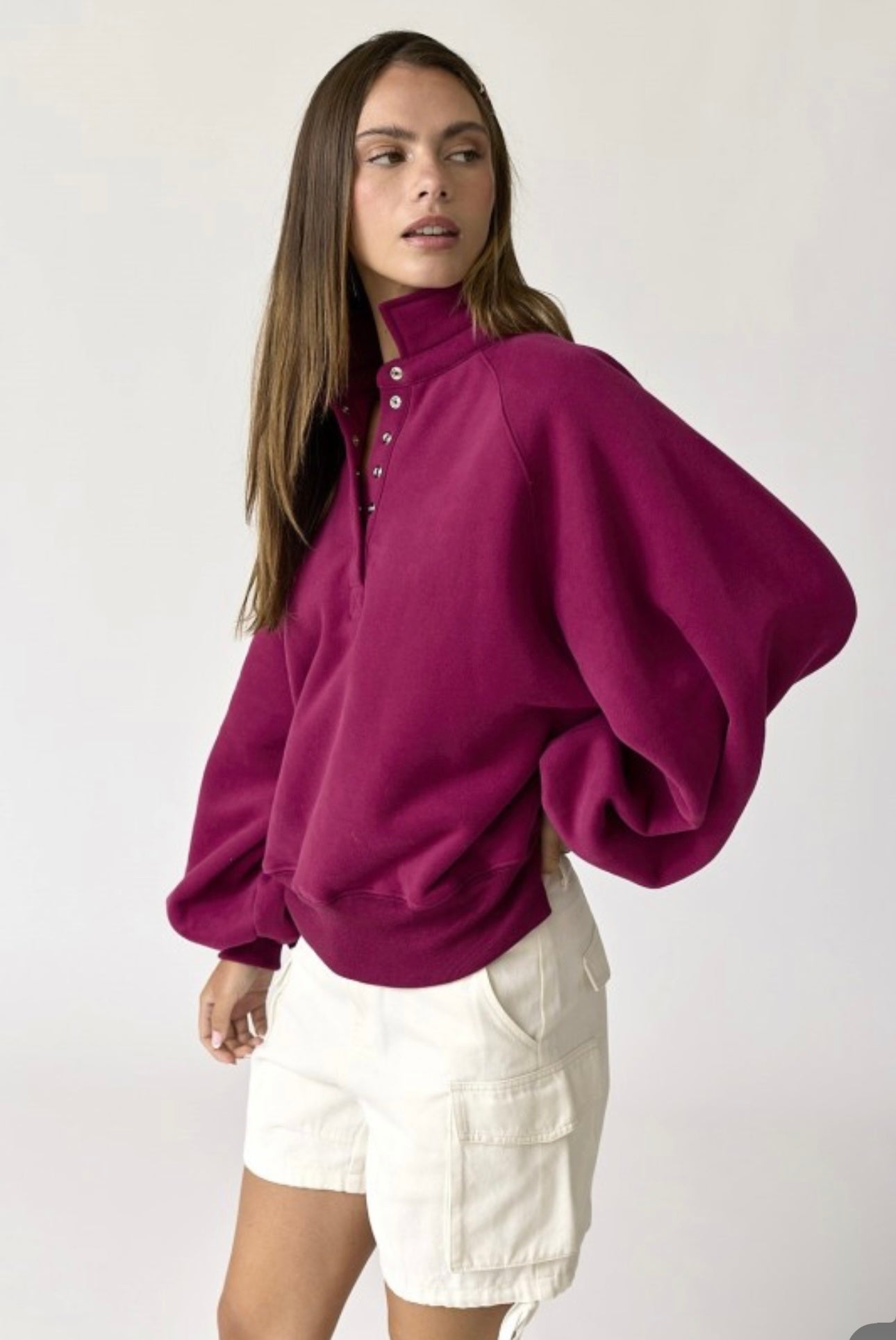 Snap Button V Neck Pullover Sweatshirt