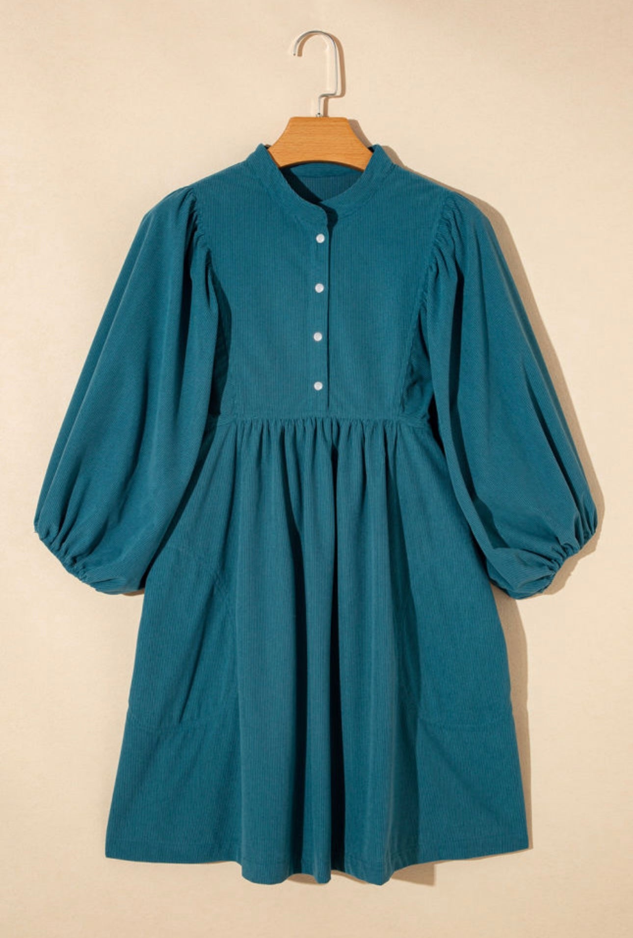 Teal Corduroy Empire Waist Dress