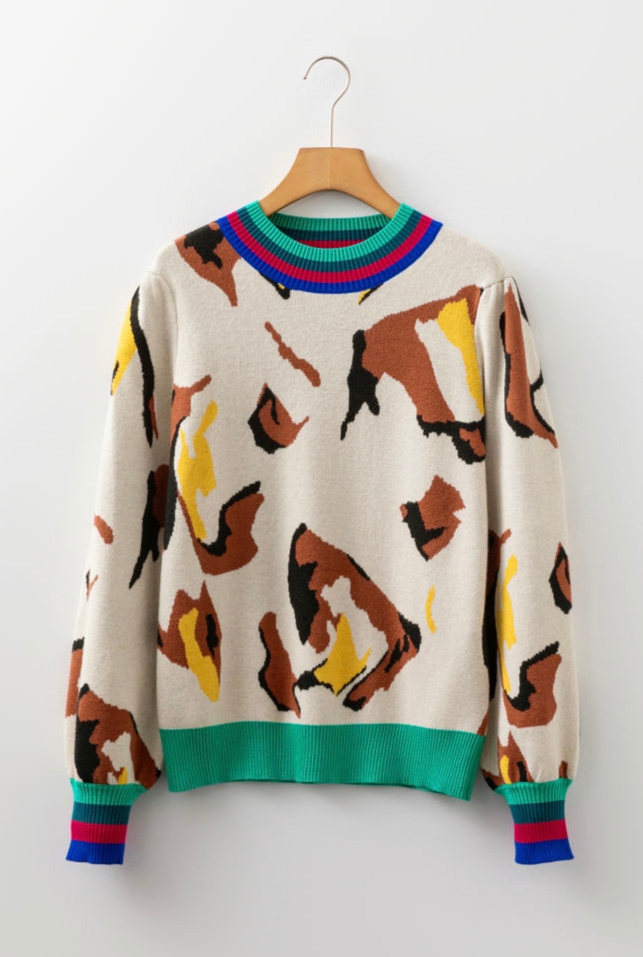 Beige Colorful Leopard Sweater