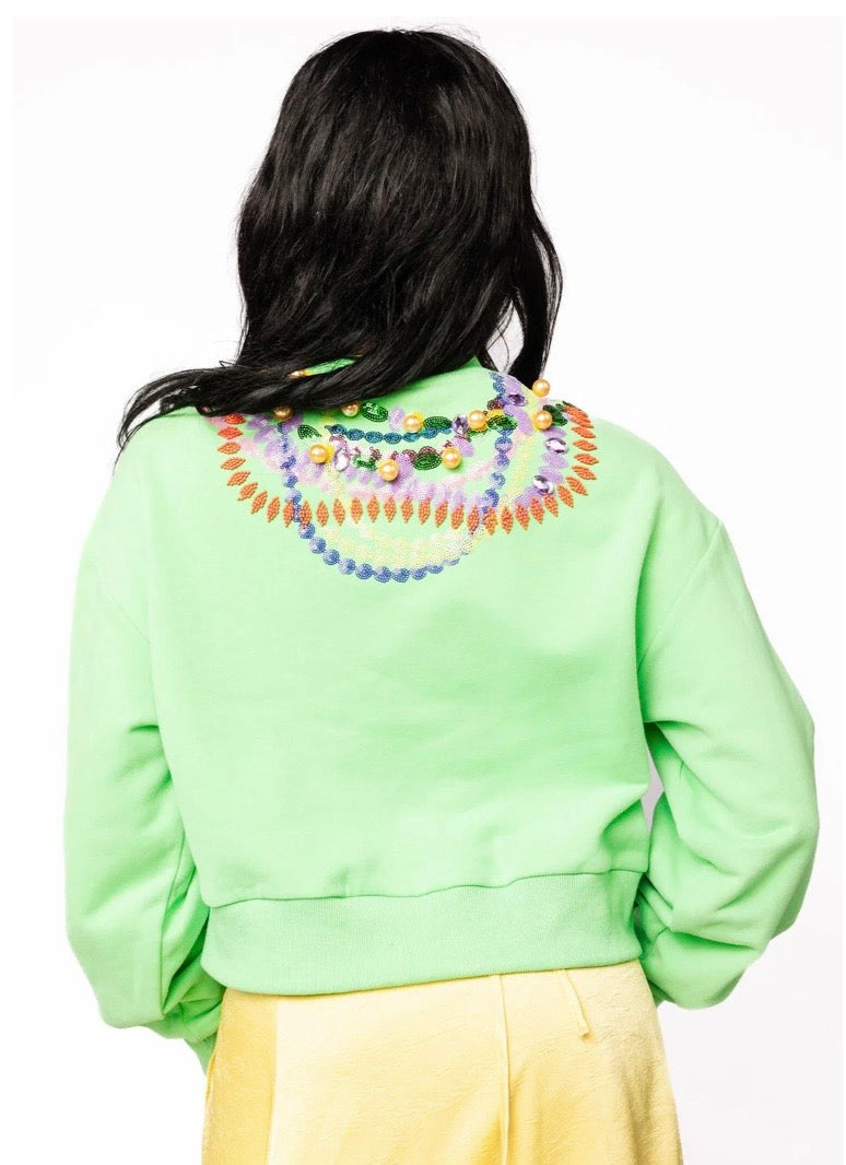 Queen of Sparkles Bright Green Queen Mardi Gras Beads Sweatshirt