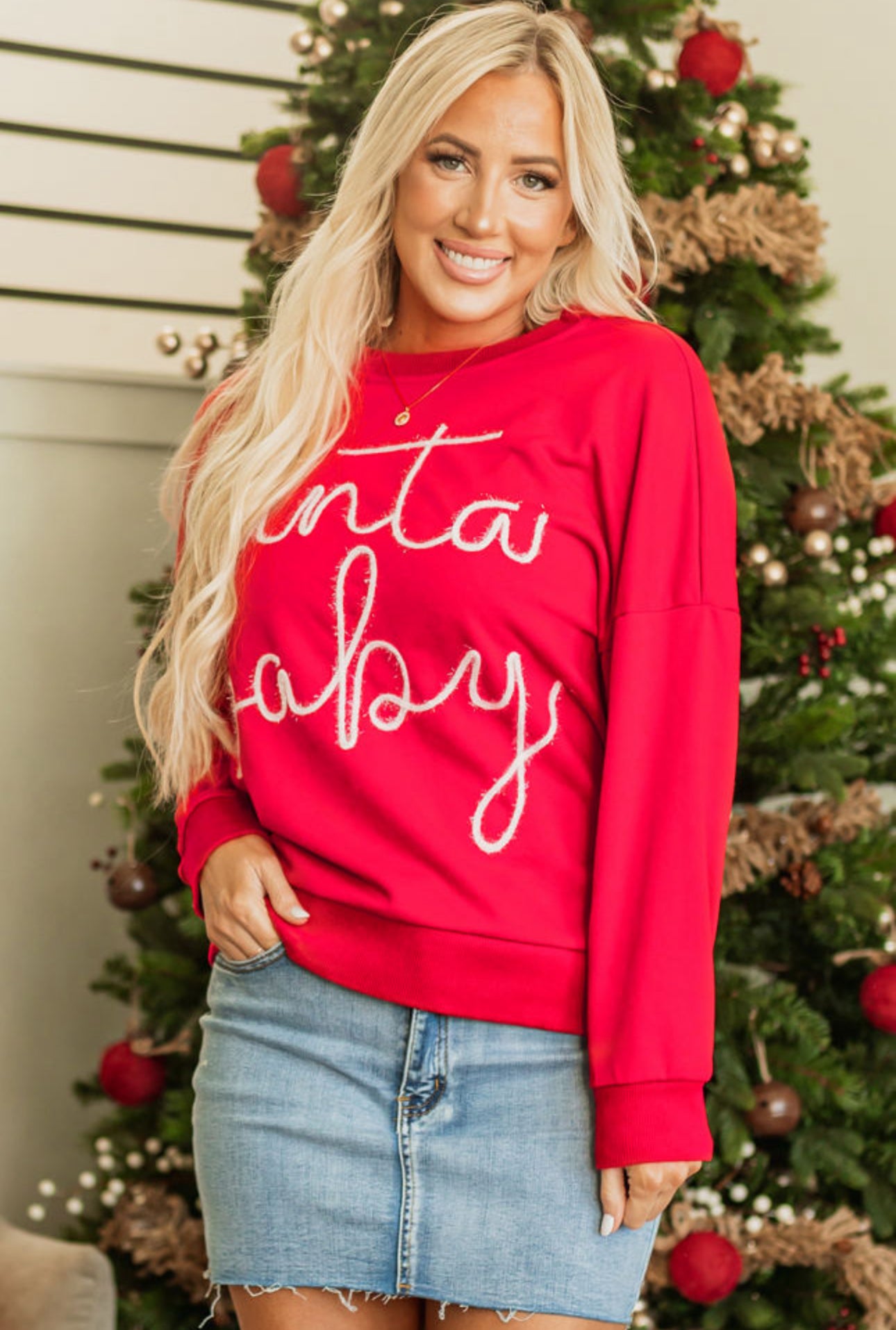 Red Tinsel Santa Baby Sweetshirt