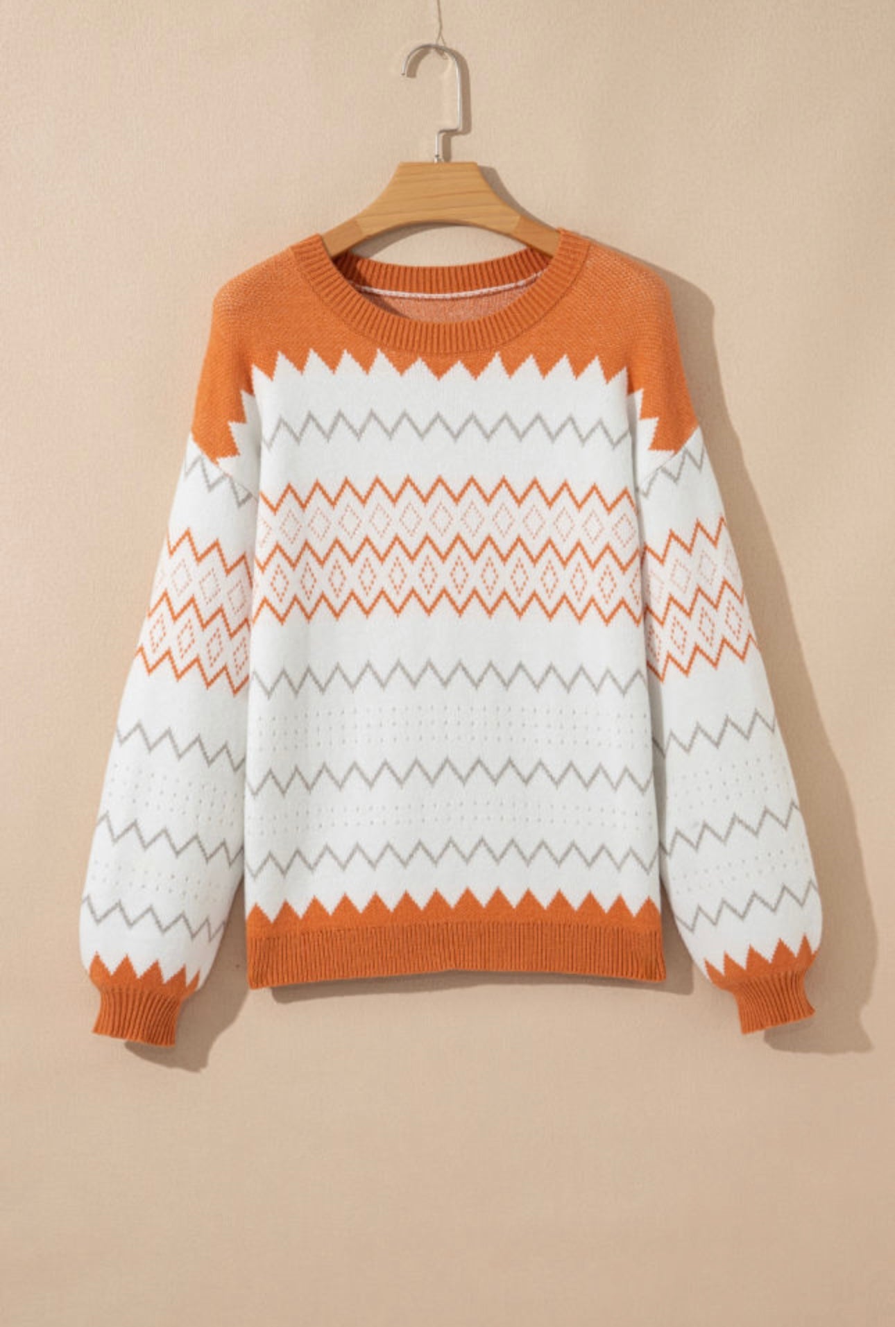 Cream and Fall Orange Zig Zag Sweater