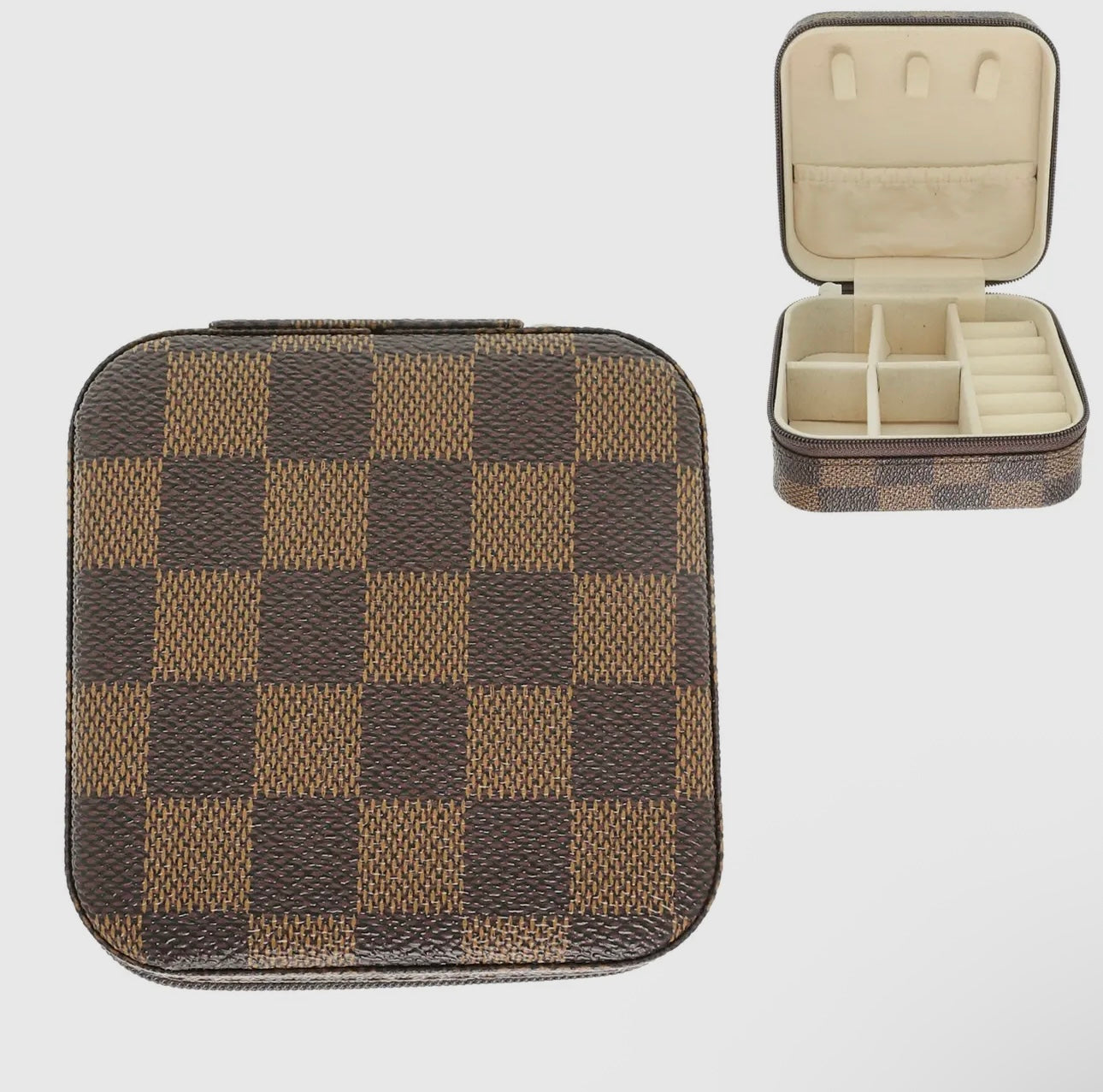 Checker Pattern Faux Leather Jewelry Box