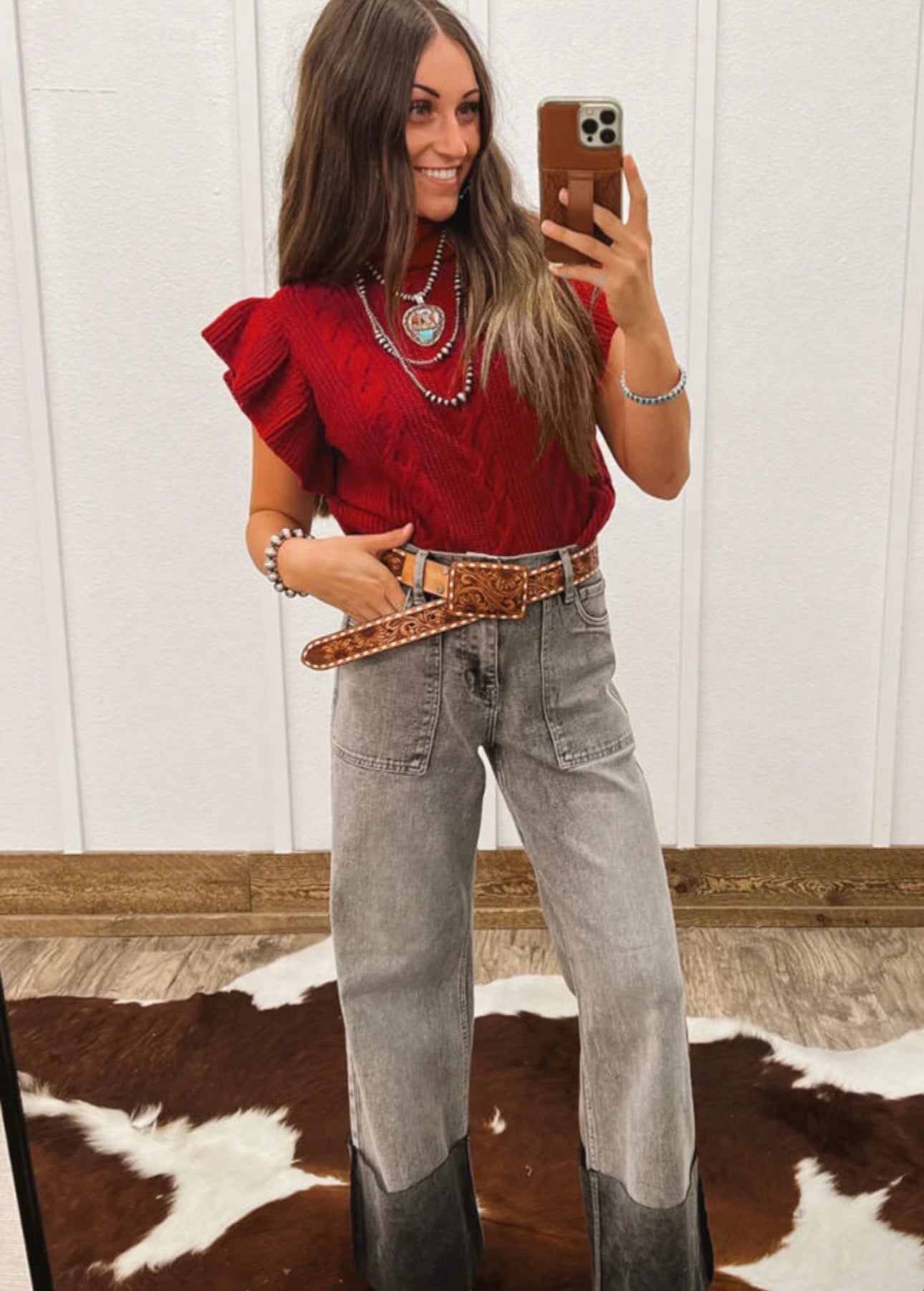 Cable Knit Turtleneck Ruffle Sleeve Sweater