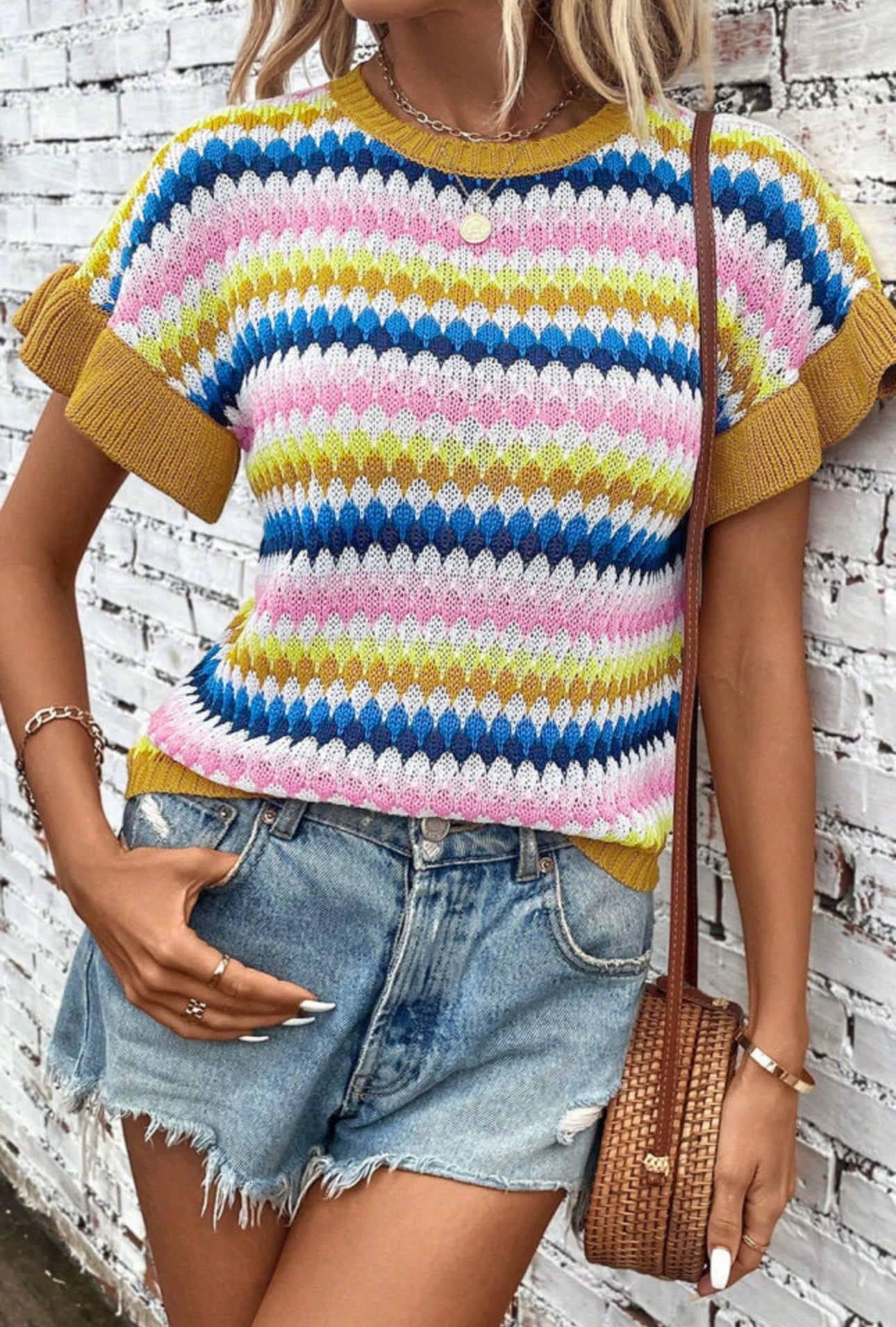 Striped Ruffle Trim Sweater