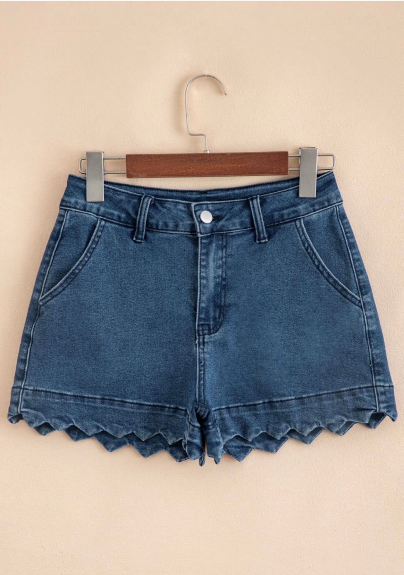 Scalloped Hem High Waist Denim Shorts