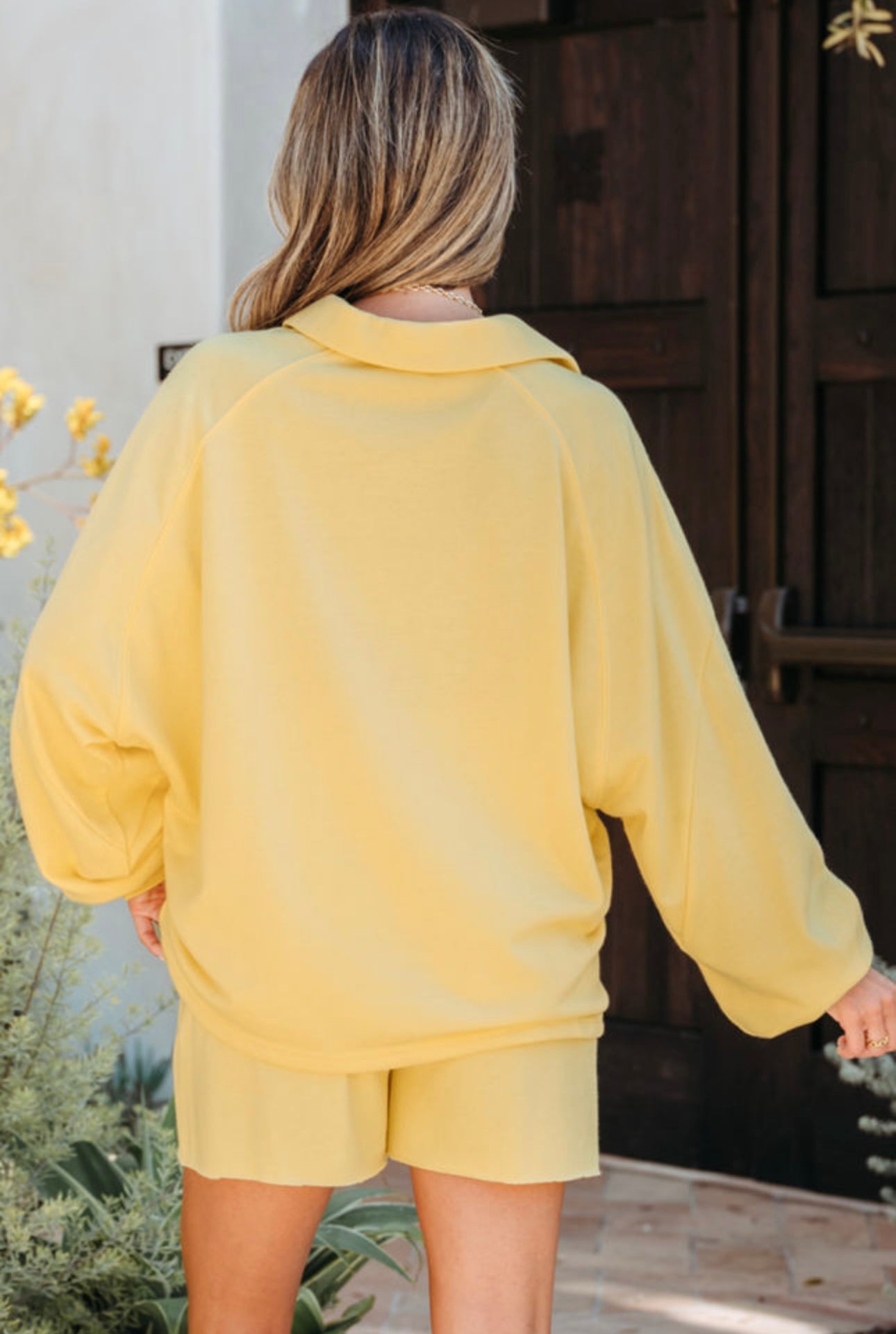 Cream Yellow Sweatshirt Shorts Set