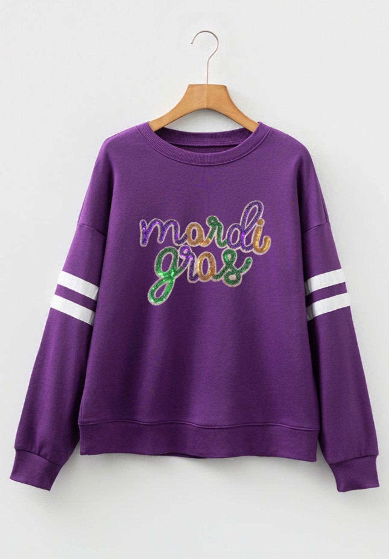 Purple Sequin Mardi Gras Oversized Varsity Swearshirt