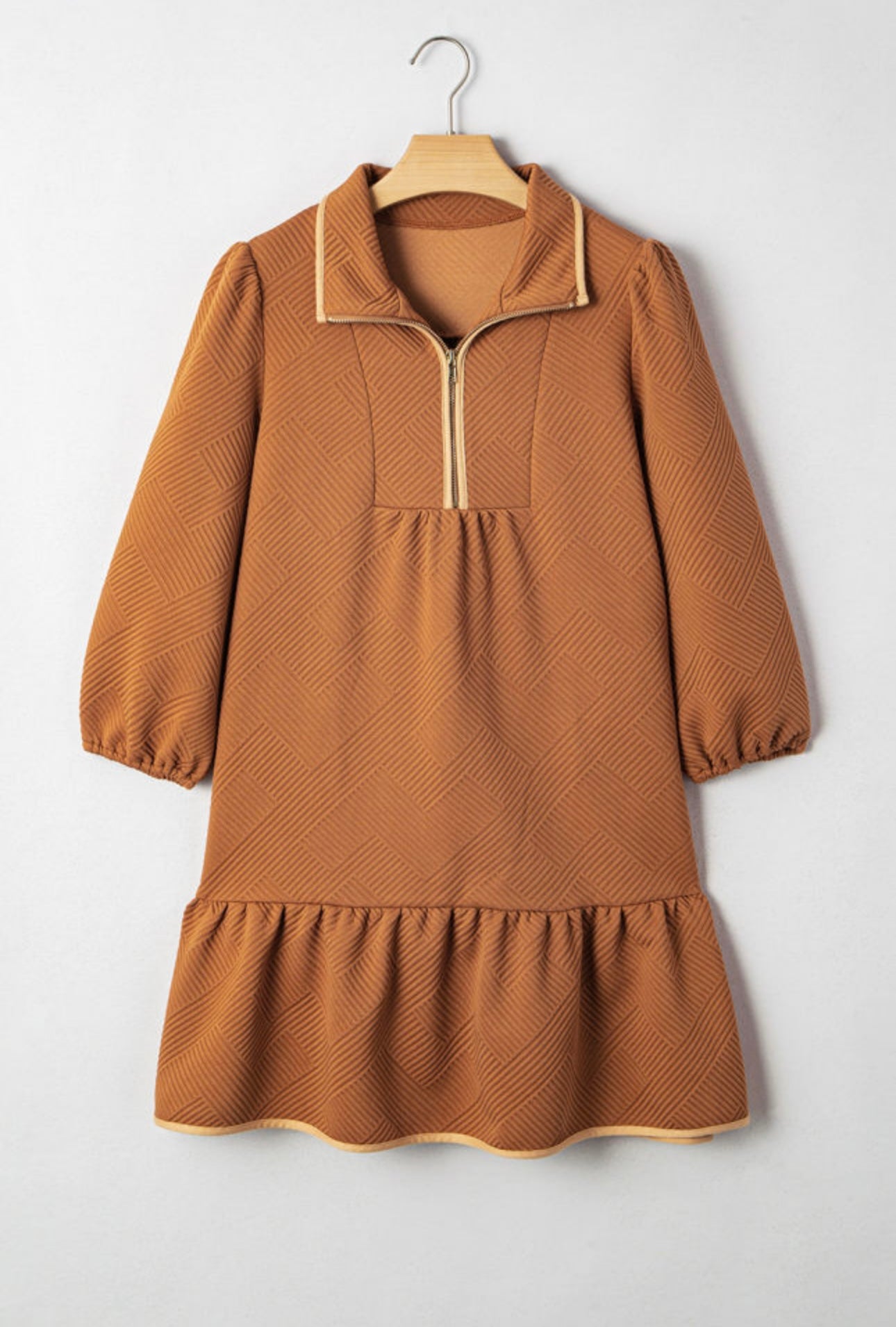 Camel Textured Drop Waist Dress