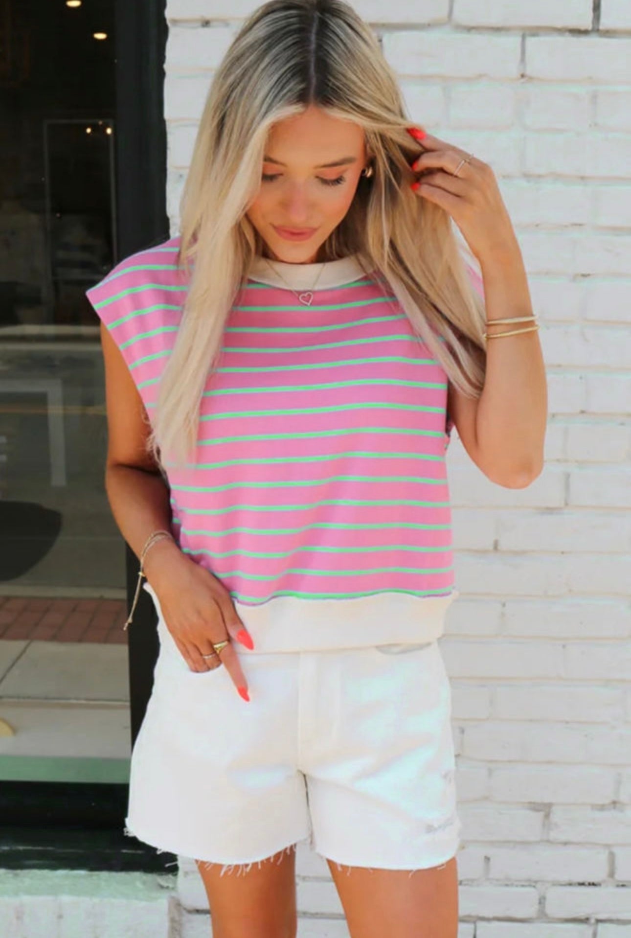 Pink Striped Cap Sleeve Top