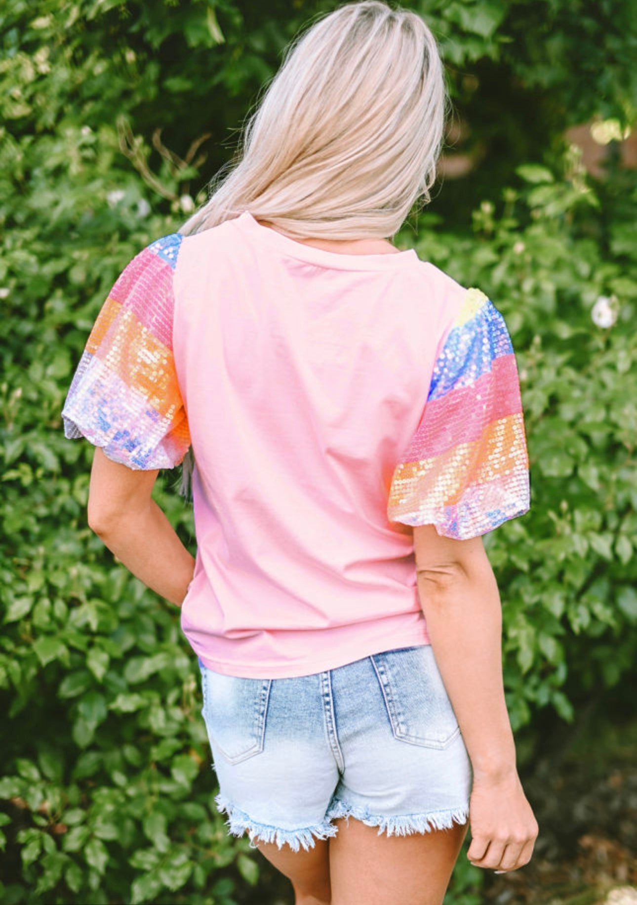 Pink Sequin Puff Sleeve Top