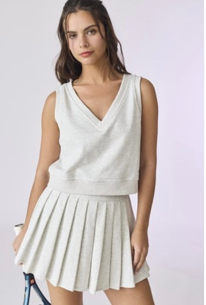 Lavender V Neck Cropped Top with Pleated Skirt