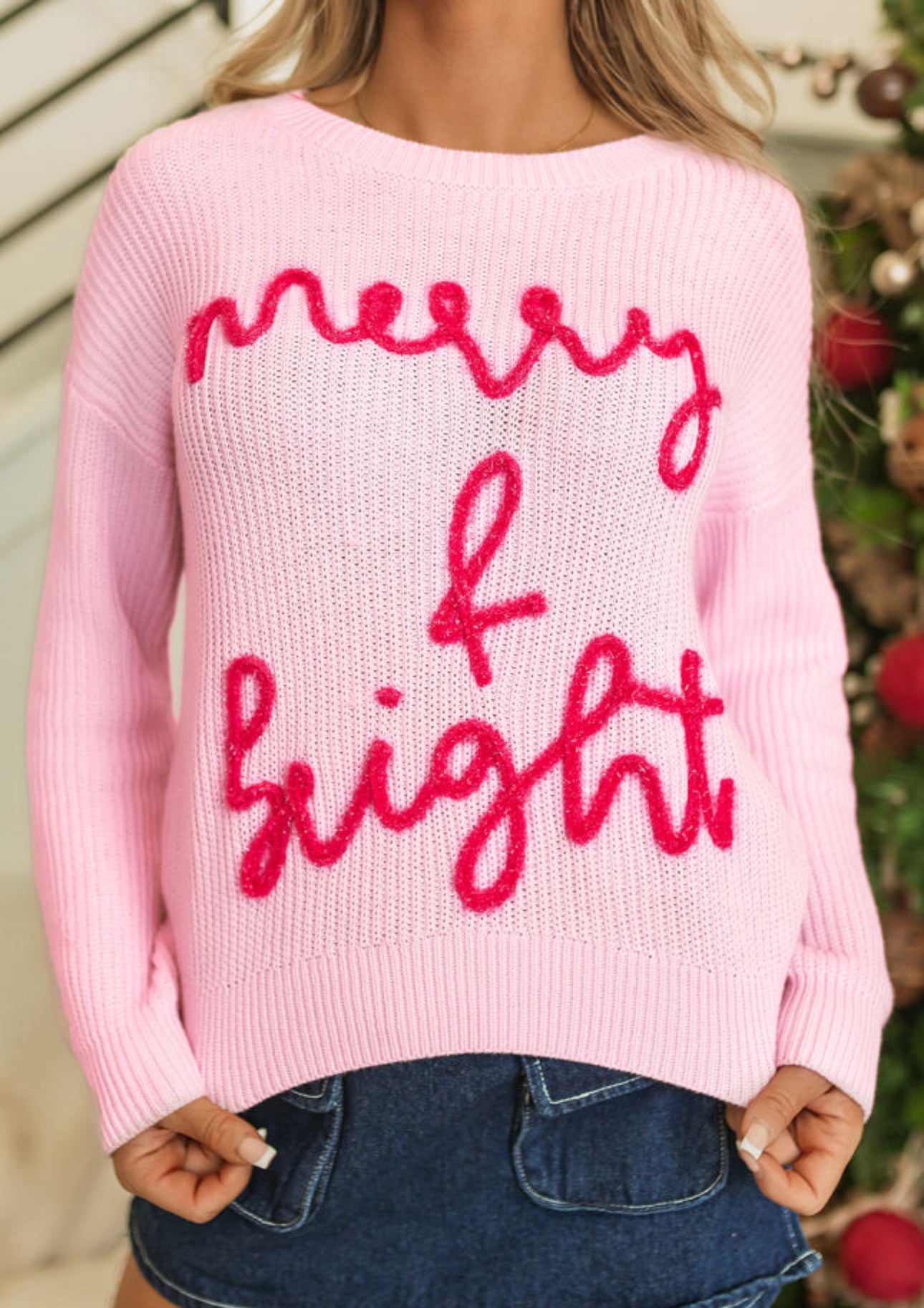 Pink Merry & Bright Tinsel Sweater