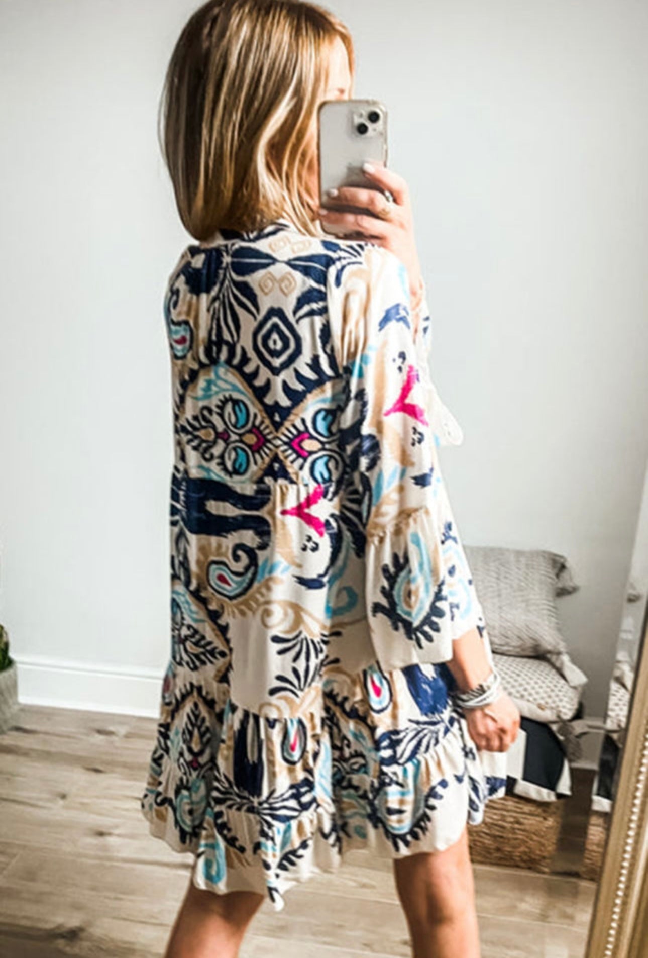 Cream Paisley Button Front Dress