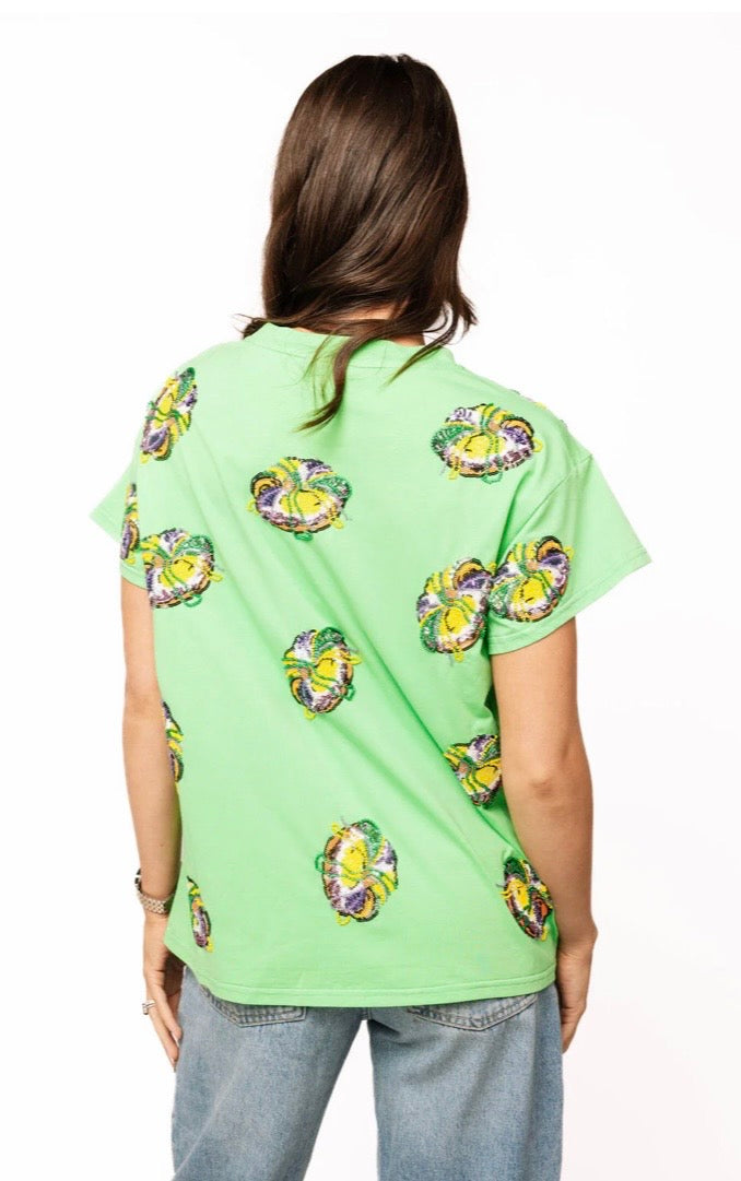 Queen of Sparkles Green Scattered King Cake Tee
