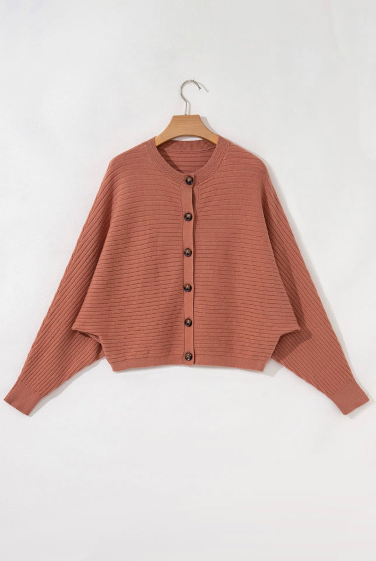 Terracotta Wide Rib Dolman Sleeve Sweater Cardigan