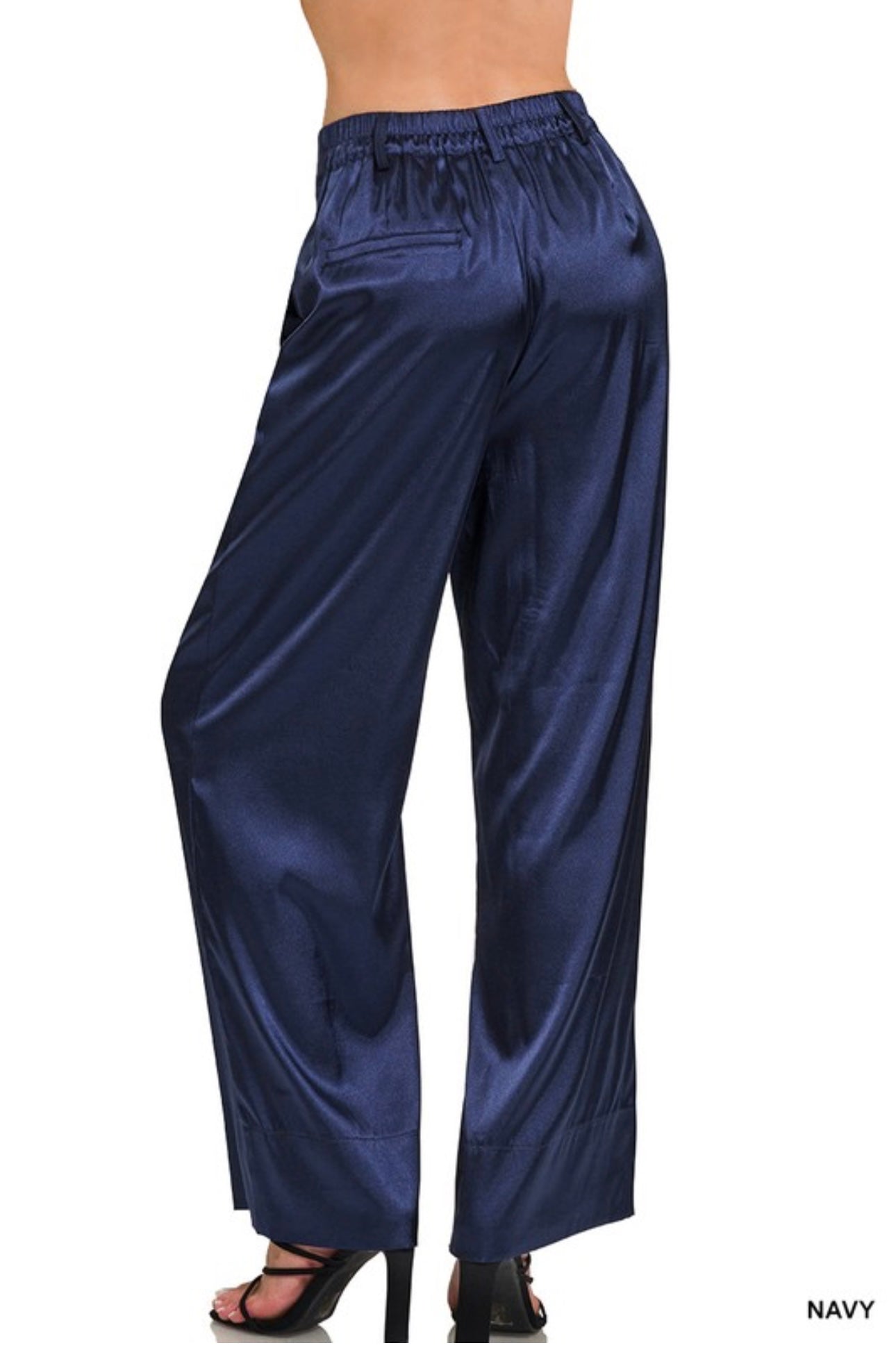 Navy Wide Leg Satin Pants