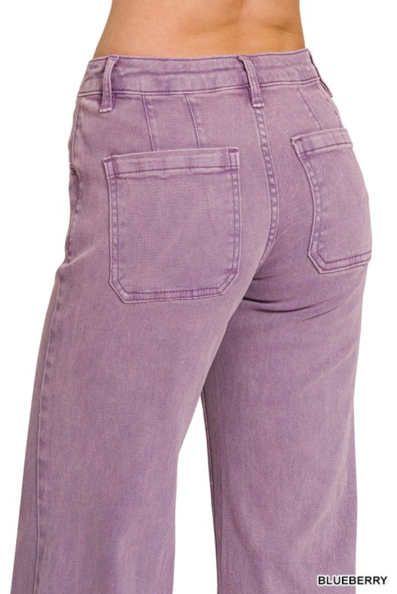Purple Mid Rise Wide Leg Denim Pants