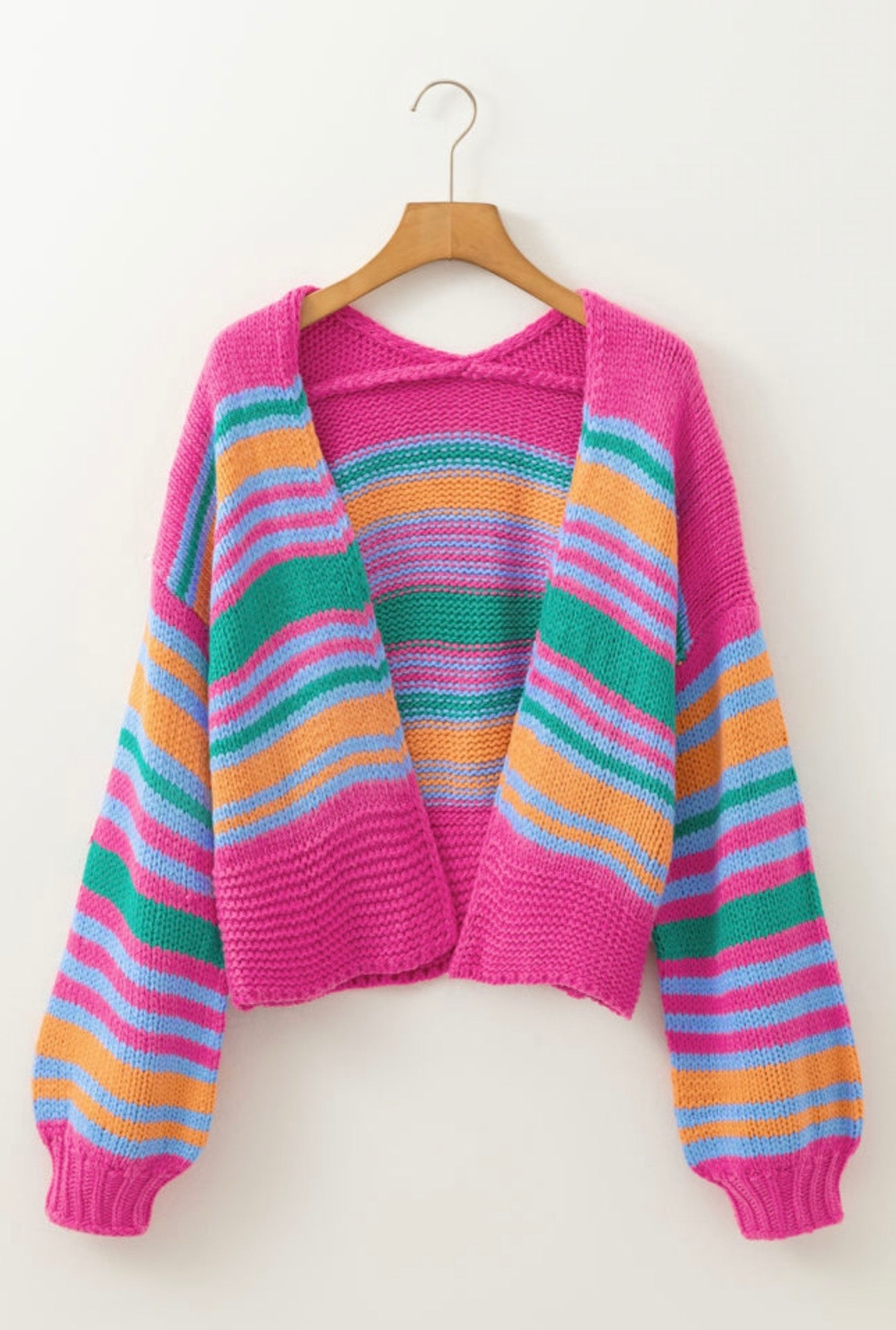 Pink & Colorful Stripe Drop Shoulder Cardigan