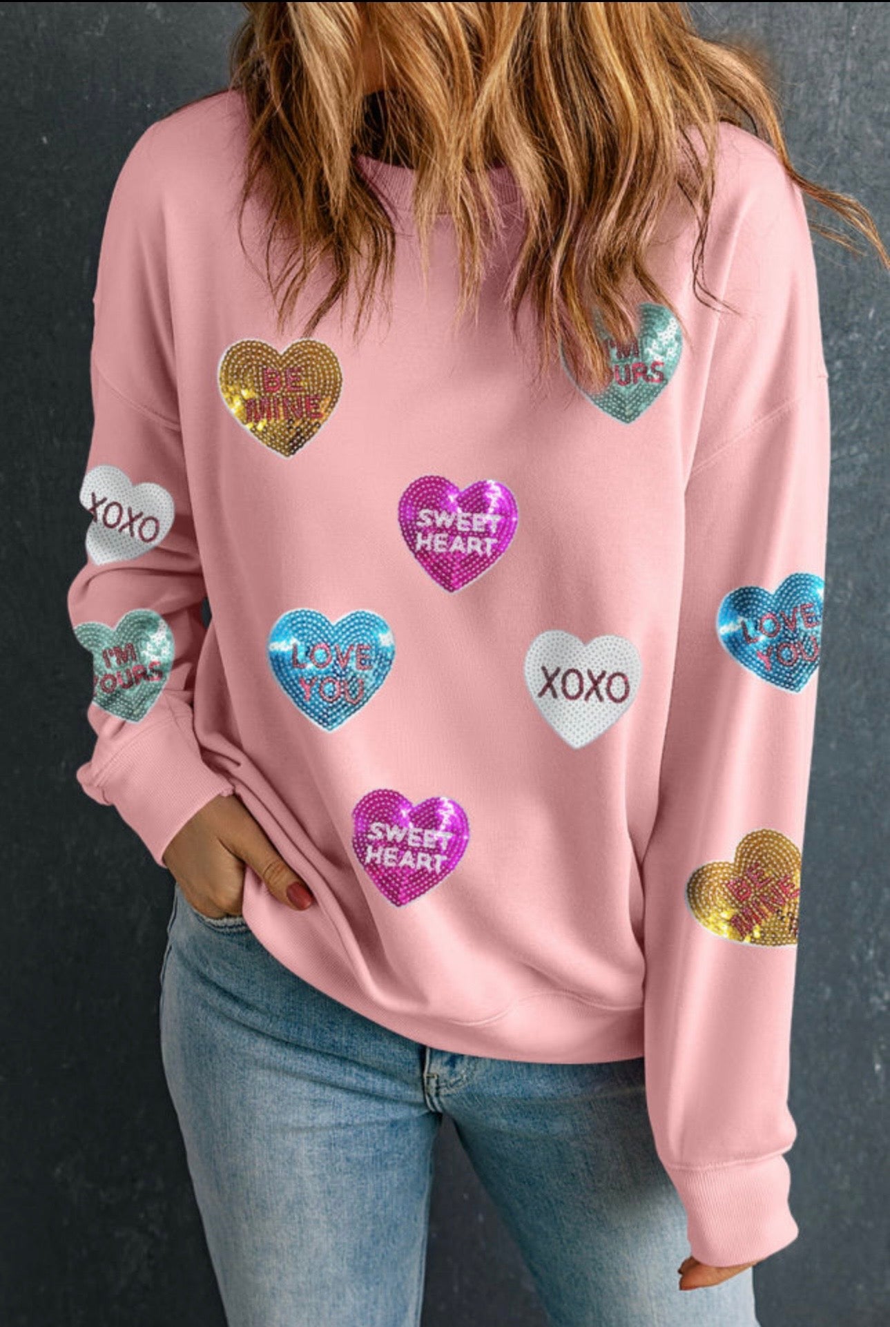 Pink Sequin Heart Sweatshirt