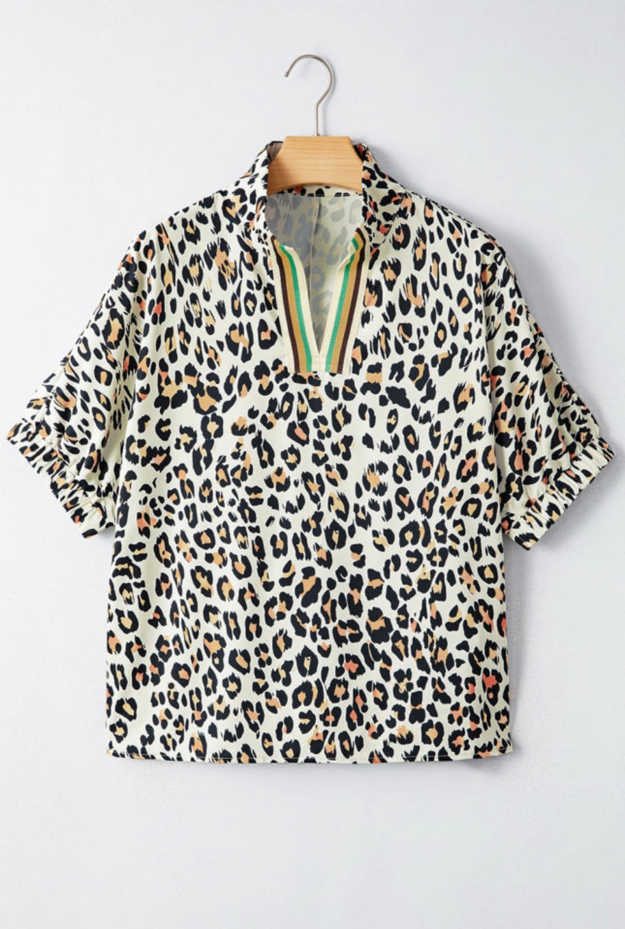 Leopard Print Contrast Stripe Top