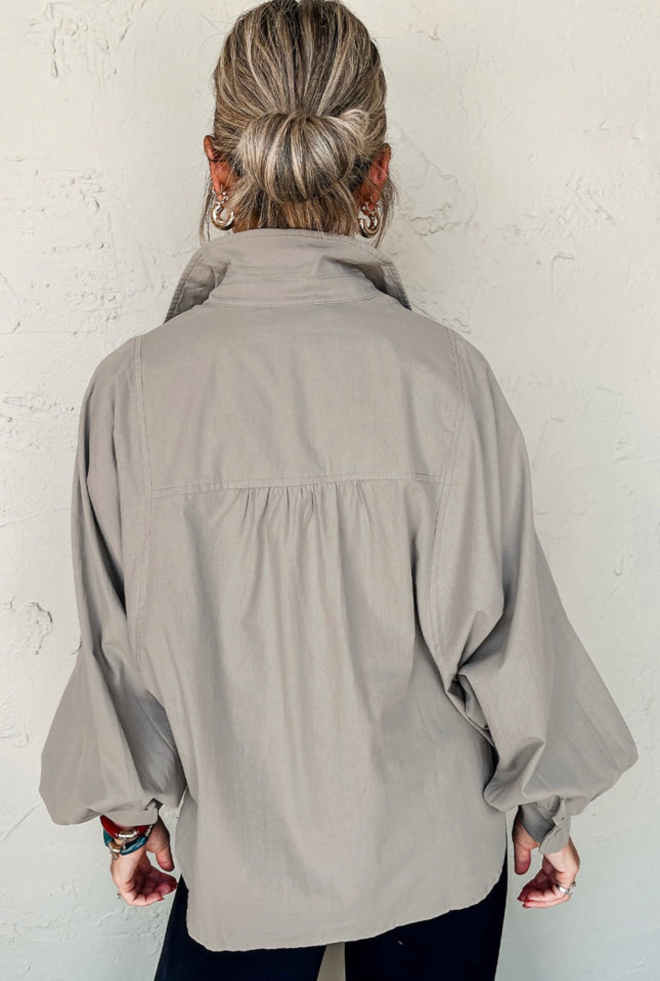Taupe Collared Button Front Blouse