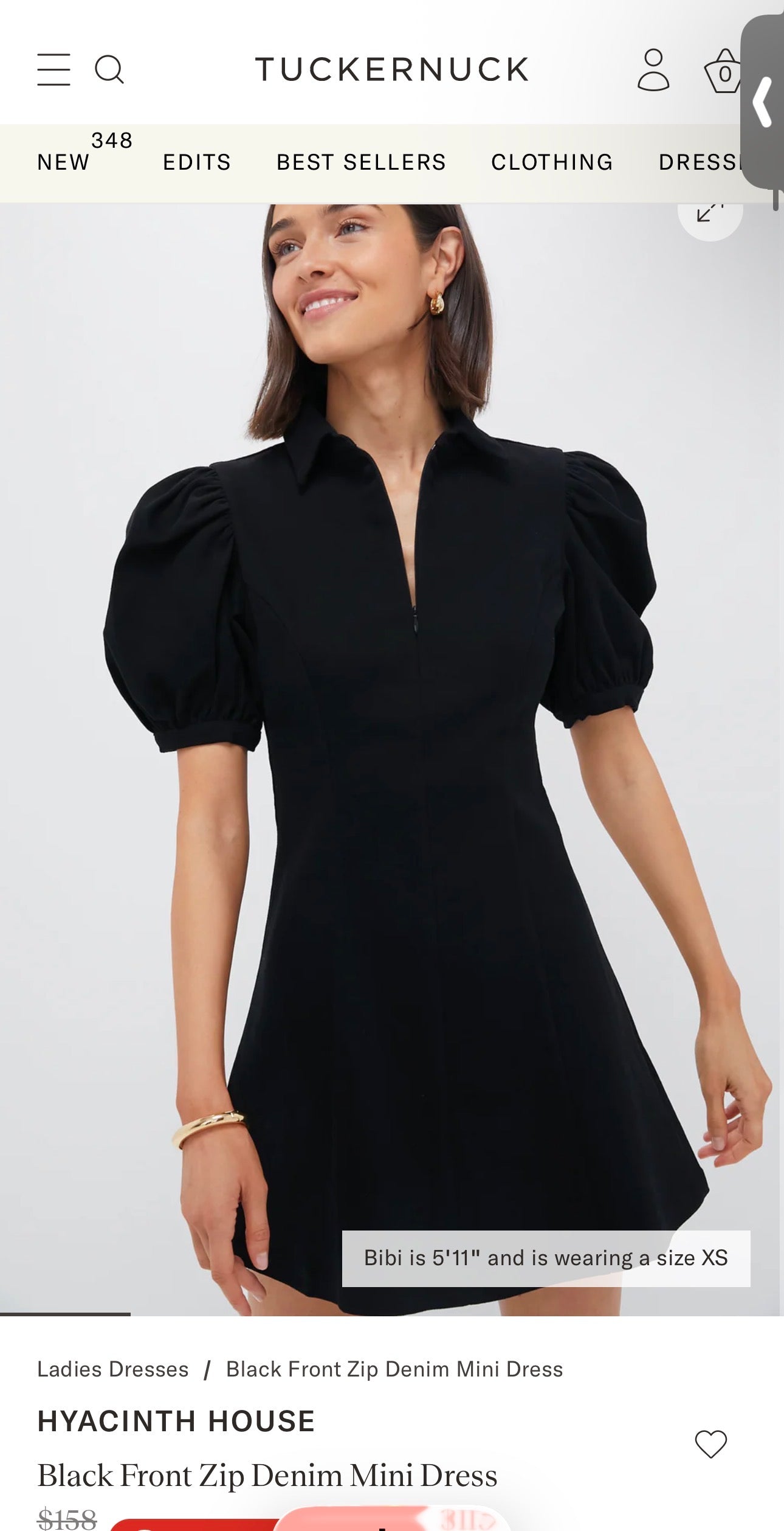 HYACINTH HOUSE
Black Front Zip Denim Dress-Size Small