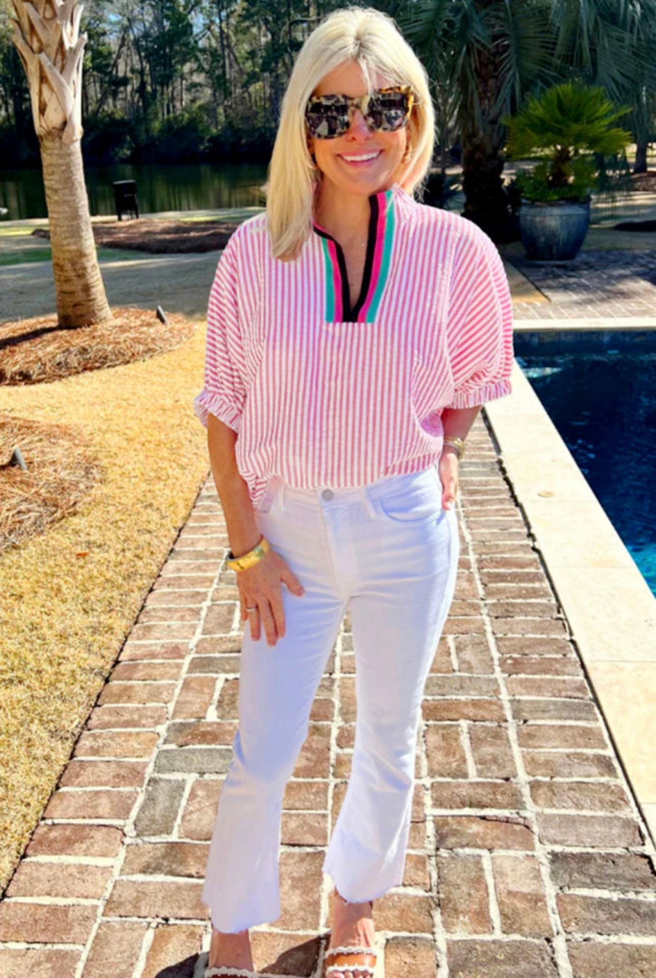Seersucker V Neck Blouse