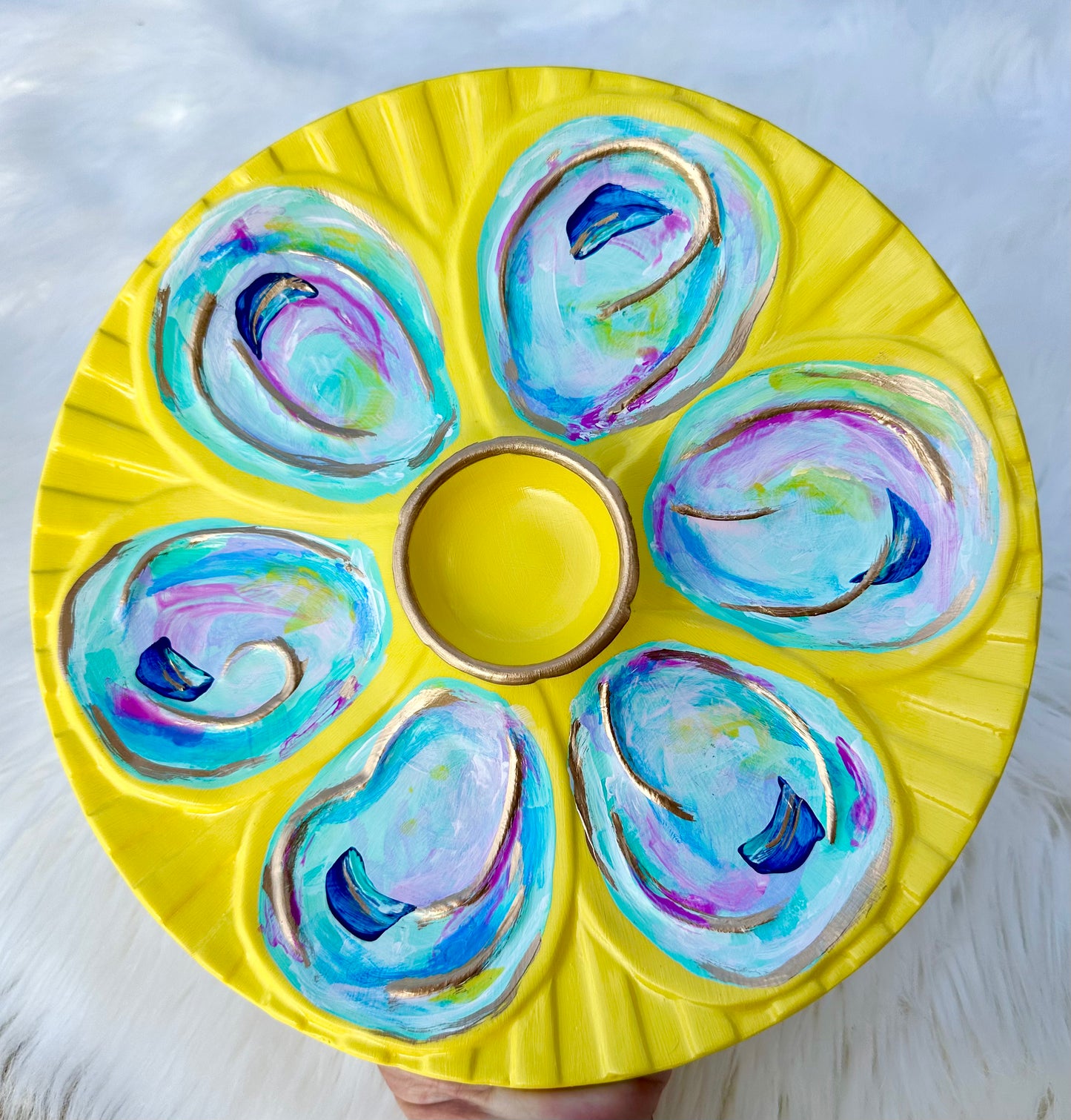 “Tequila Shellrise” Hand-Painted Gilded Oyster Plate