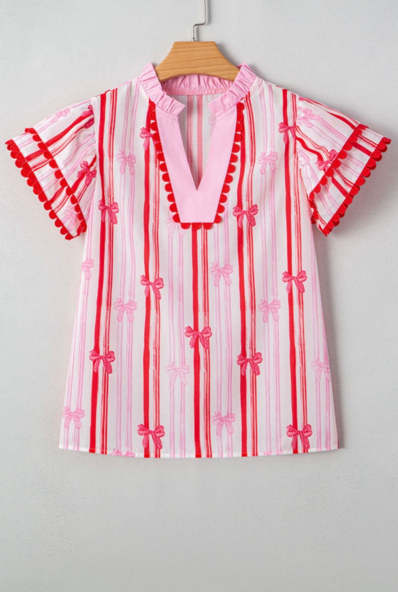 Pink Ric Rac Trim Bow Top