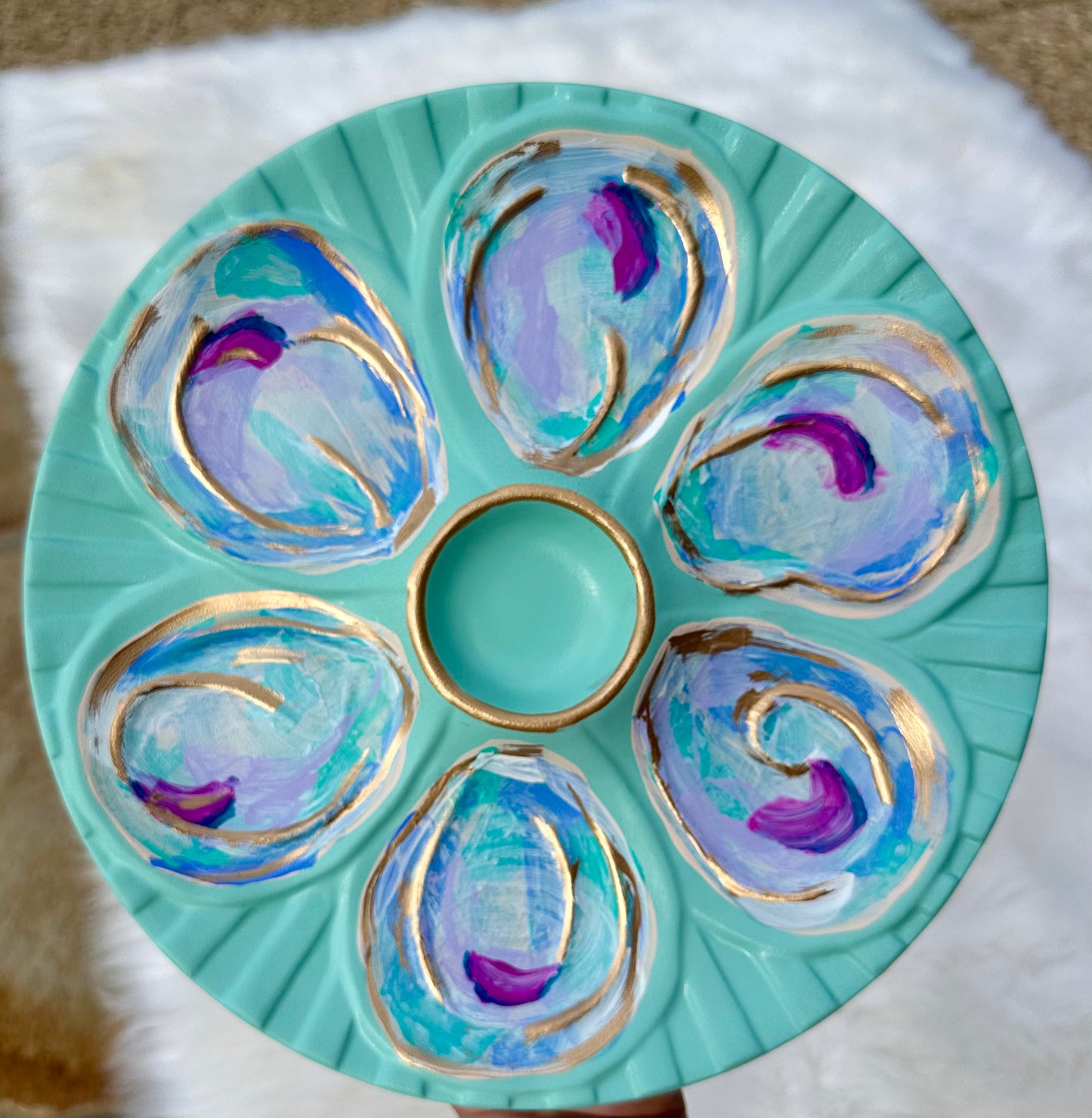 “Southern Gems”Hand-Painted Gilded Oyster Plate