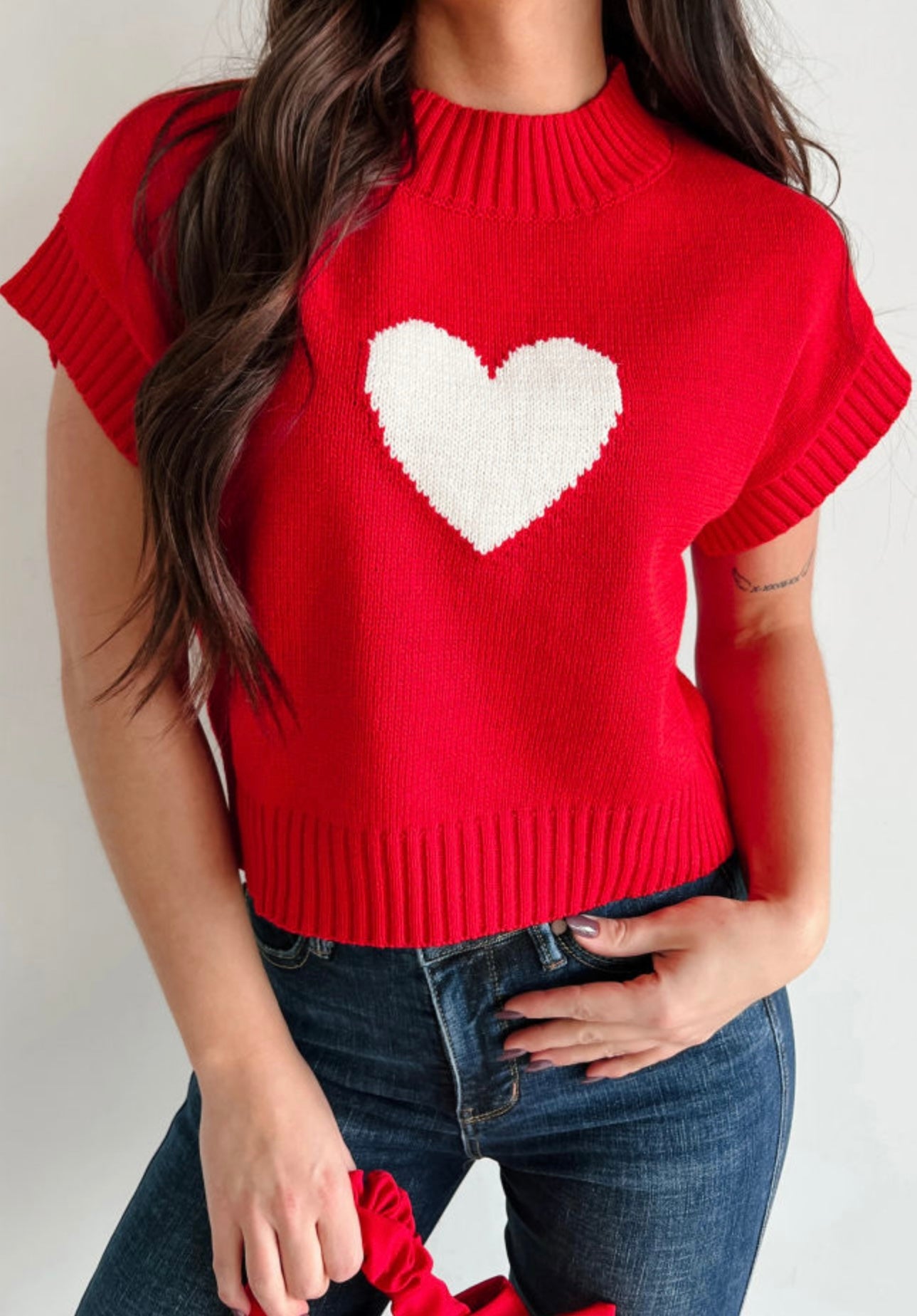Red Heart Short Sleeve Sweater
