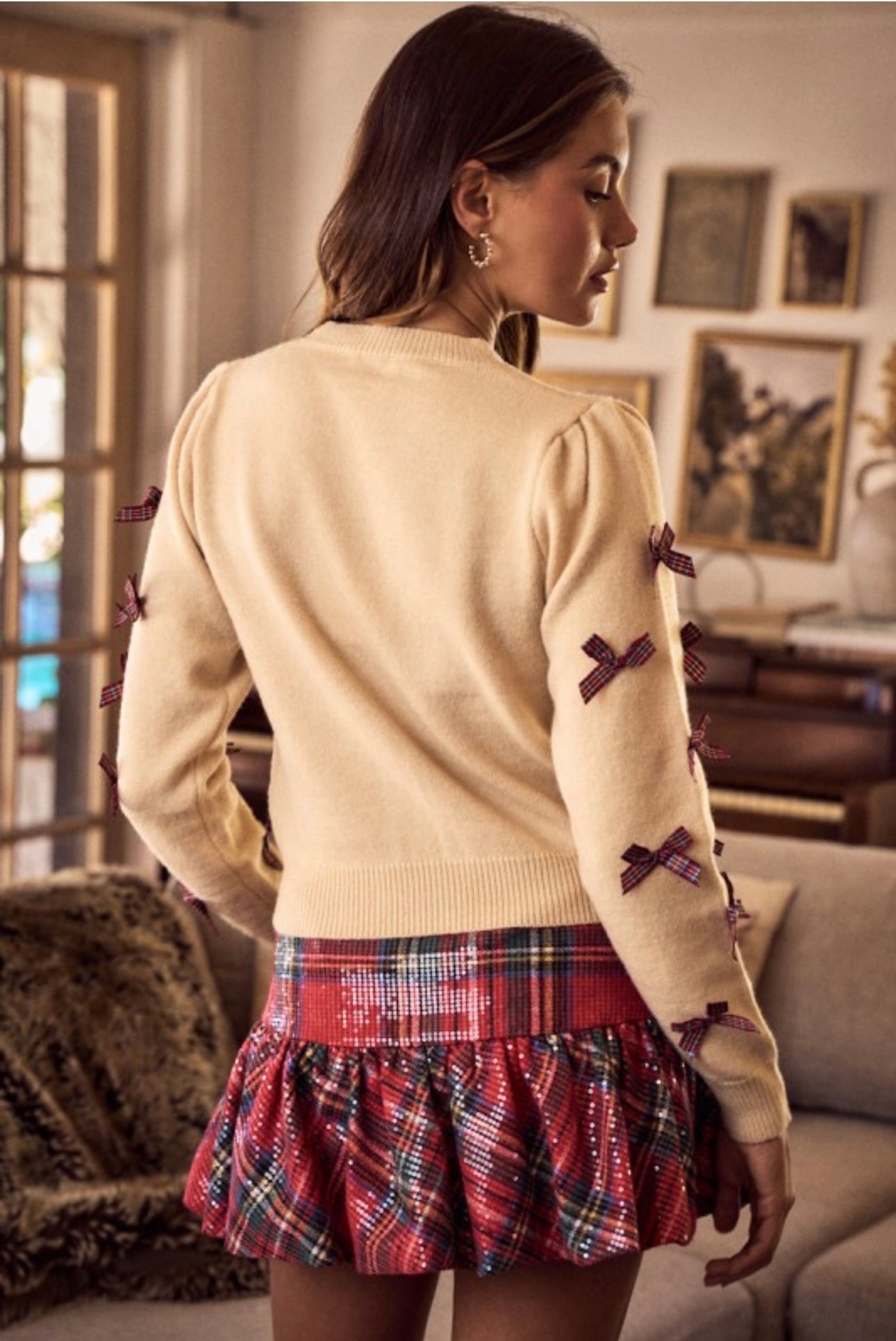 Sequined Red Plaid Skirt