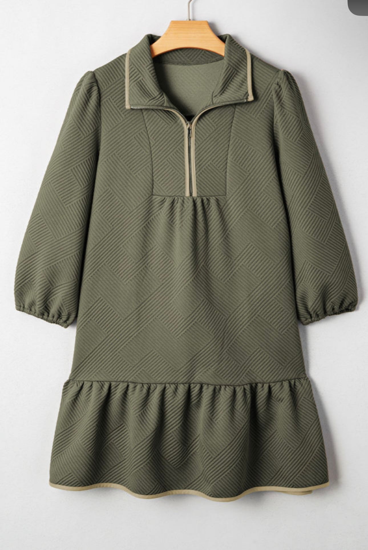 Jungle Green Textured Drop Waist Dress