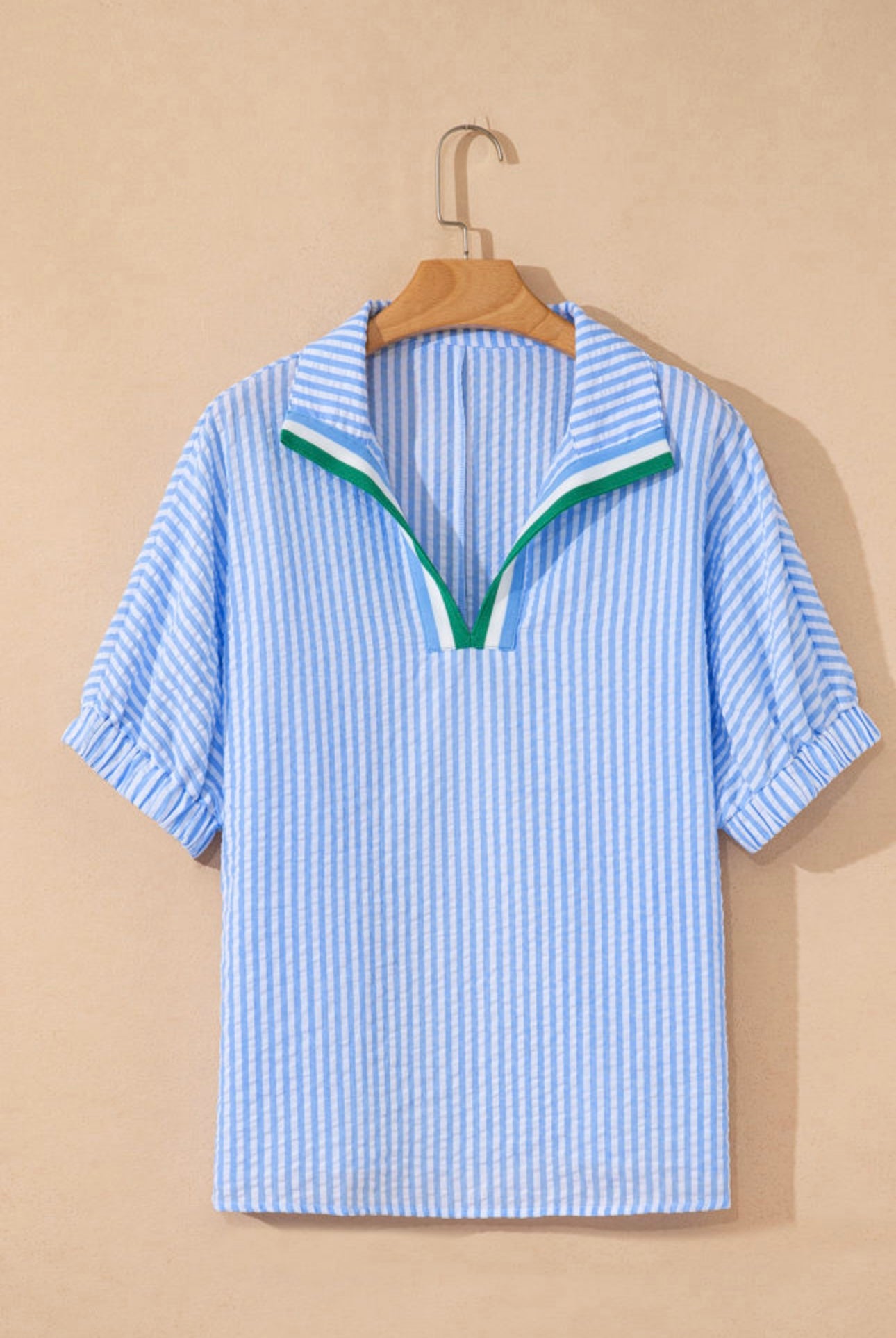 Seersucker V Neck Blouse